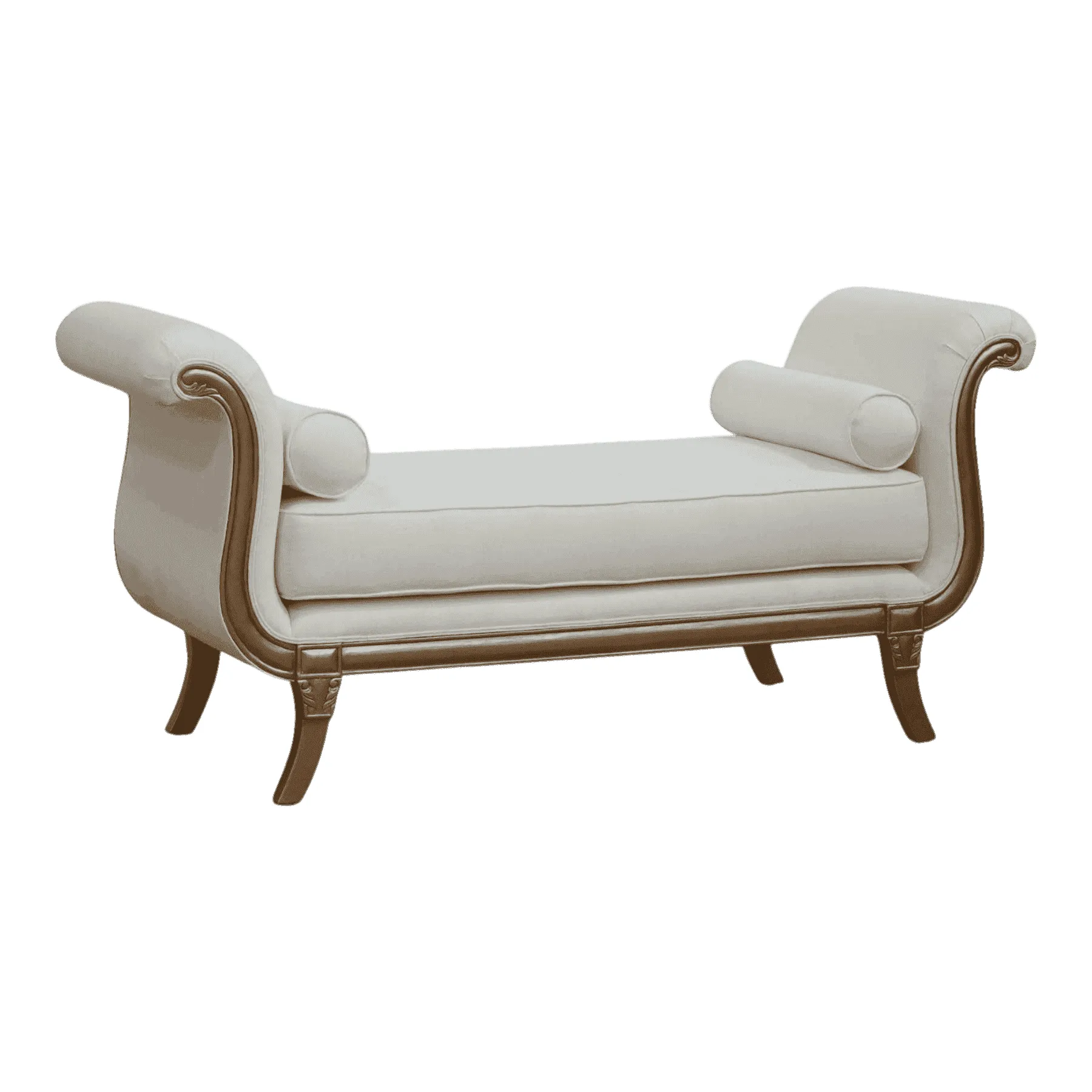Elegant cream chaise lounge with wooden frame