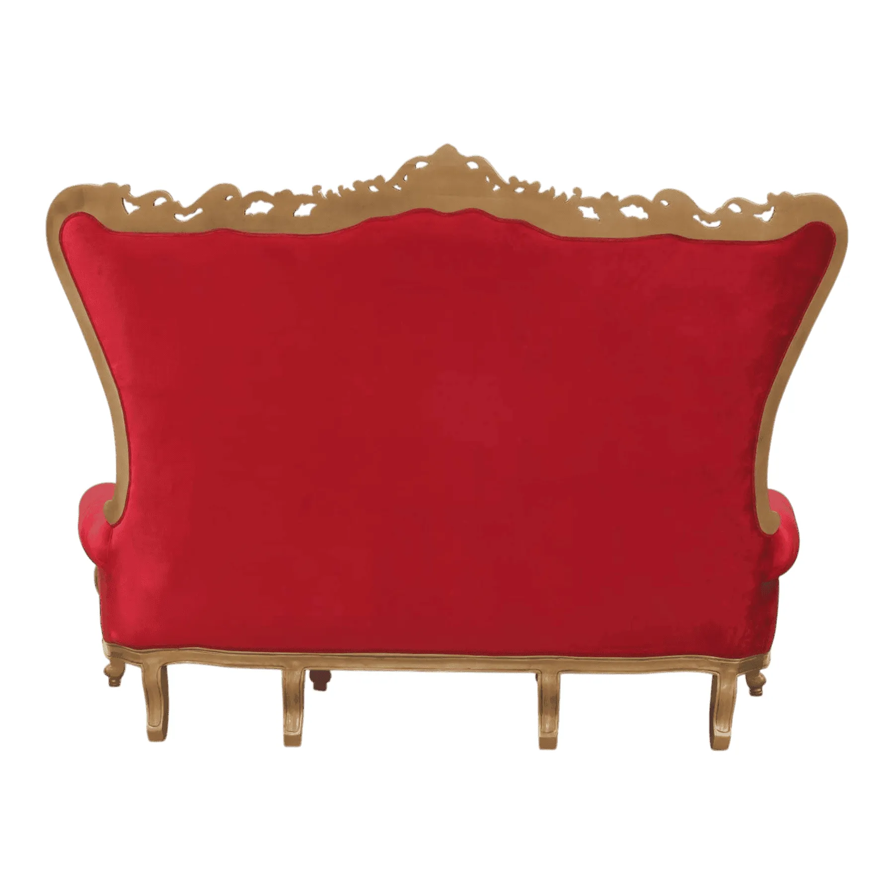 Red velvet vintage sofa with golden wooden frame