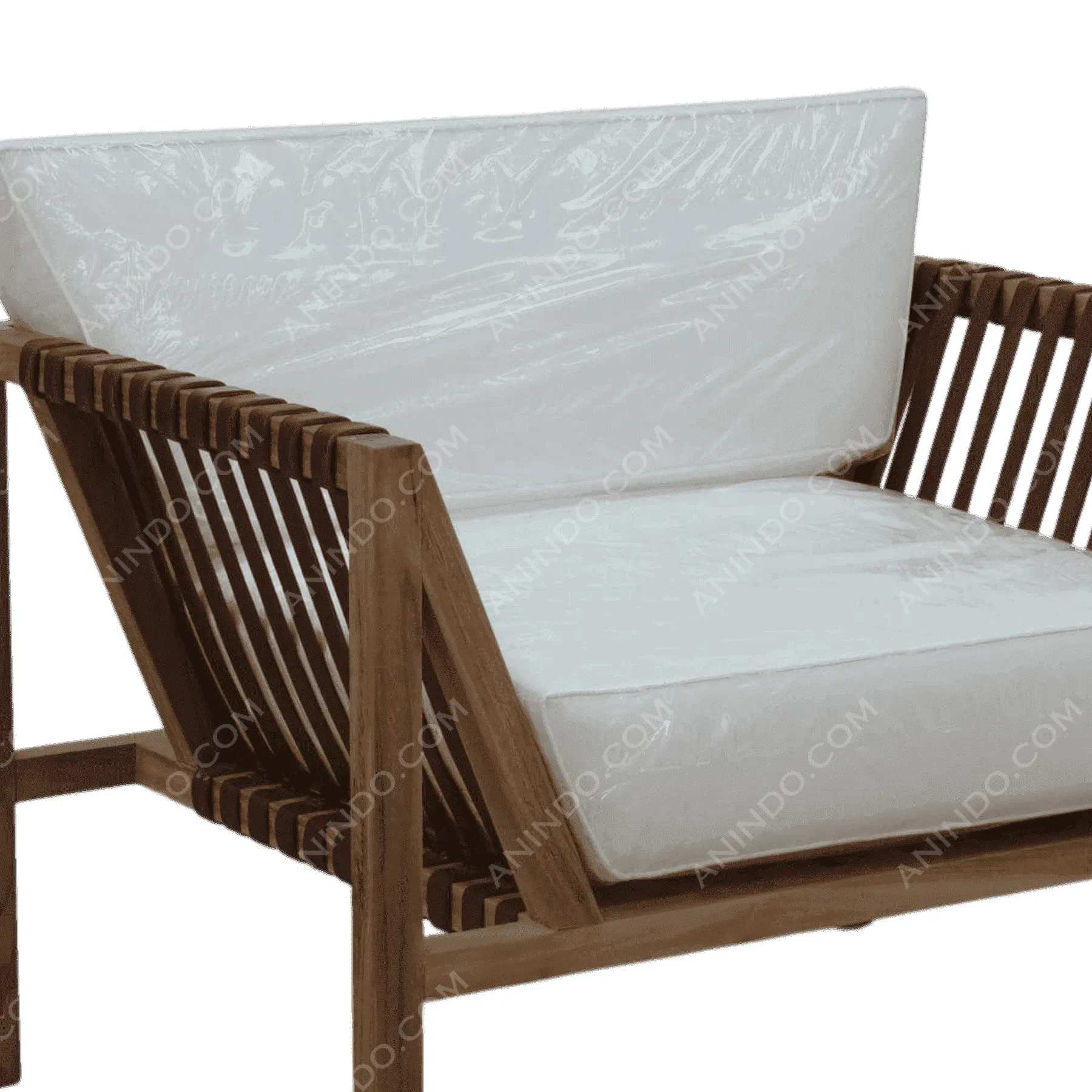 Modern wooden chair with white cushions