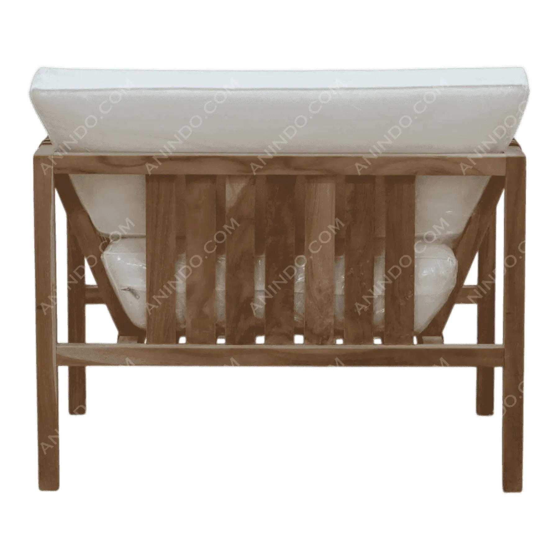 Wooden armchair with white cushions