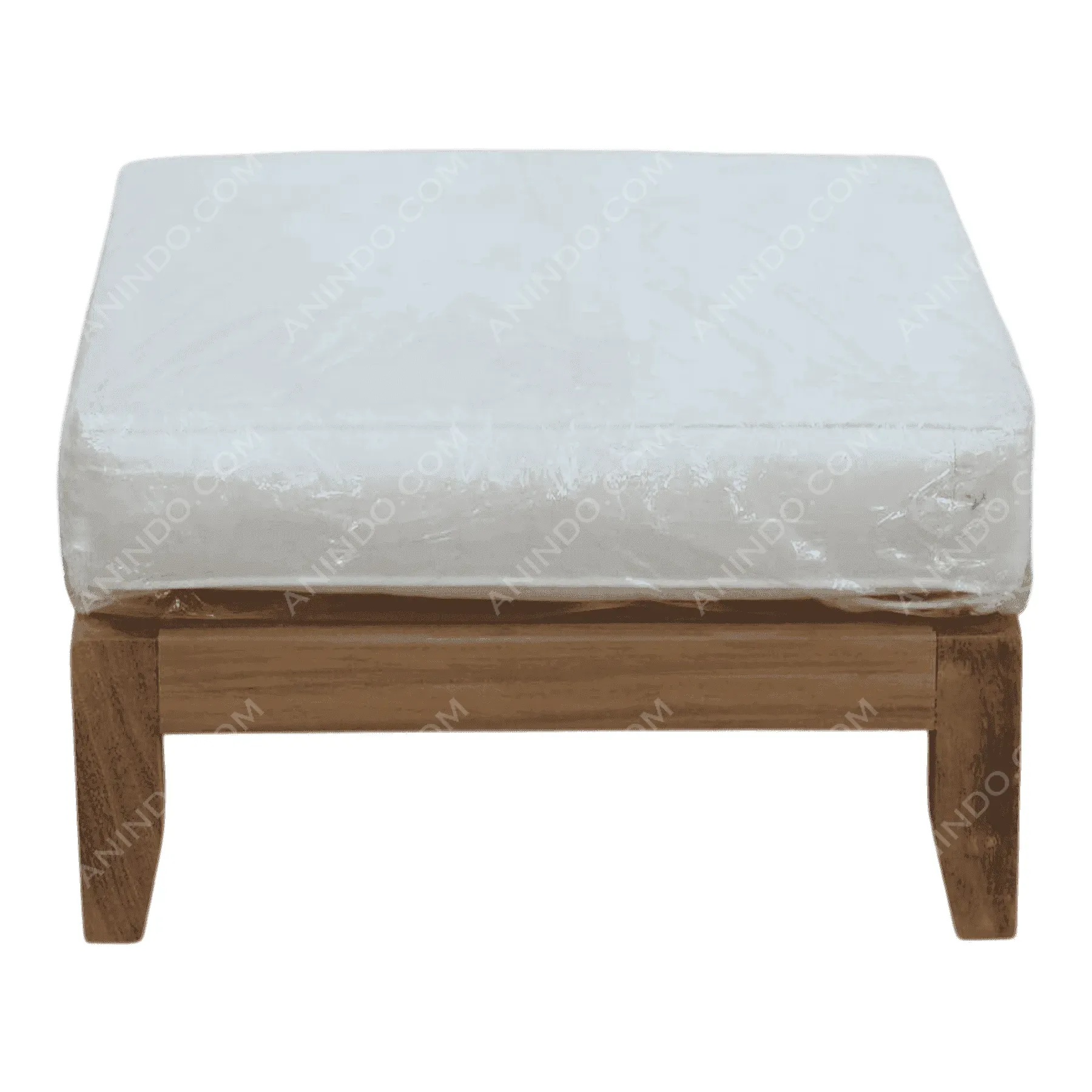 Wooden ottoman with white cushion