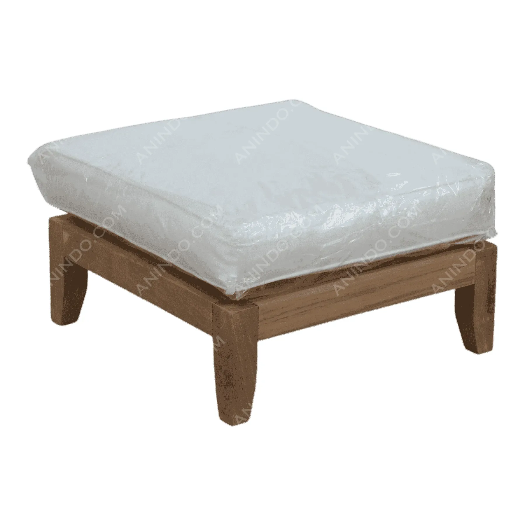 Wooden ottoman with white cushion