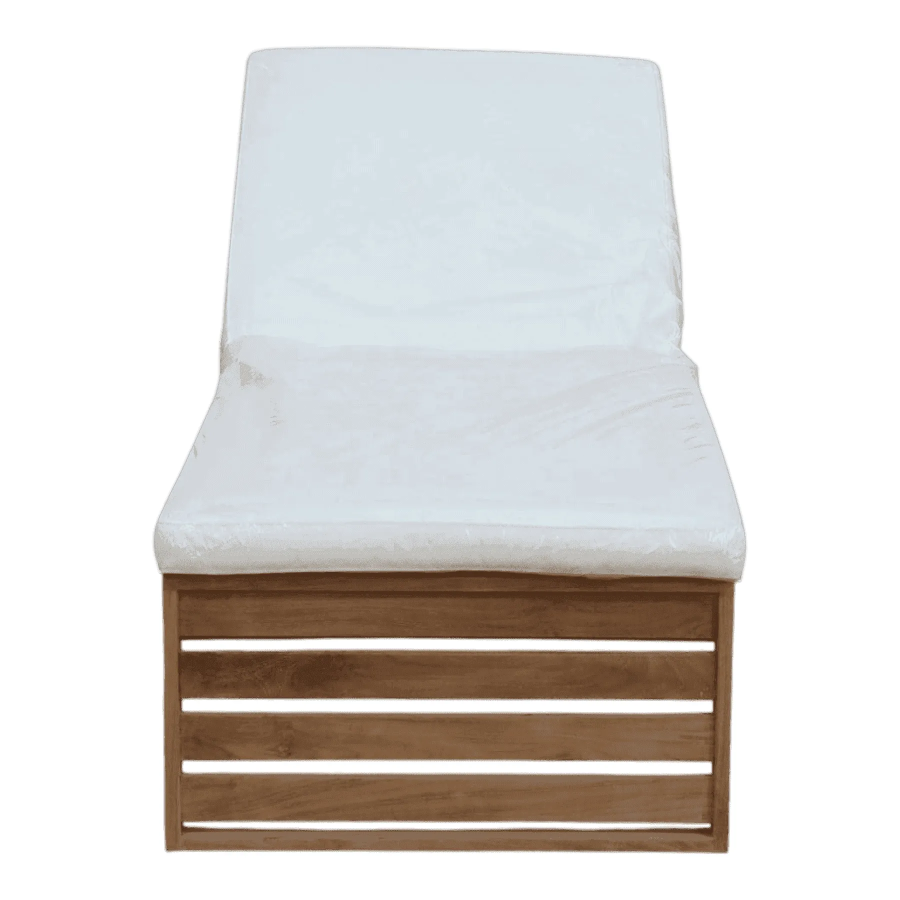 Wooden outdoor lounge chair with white cushion