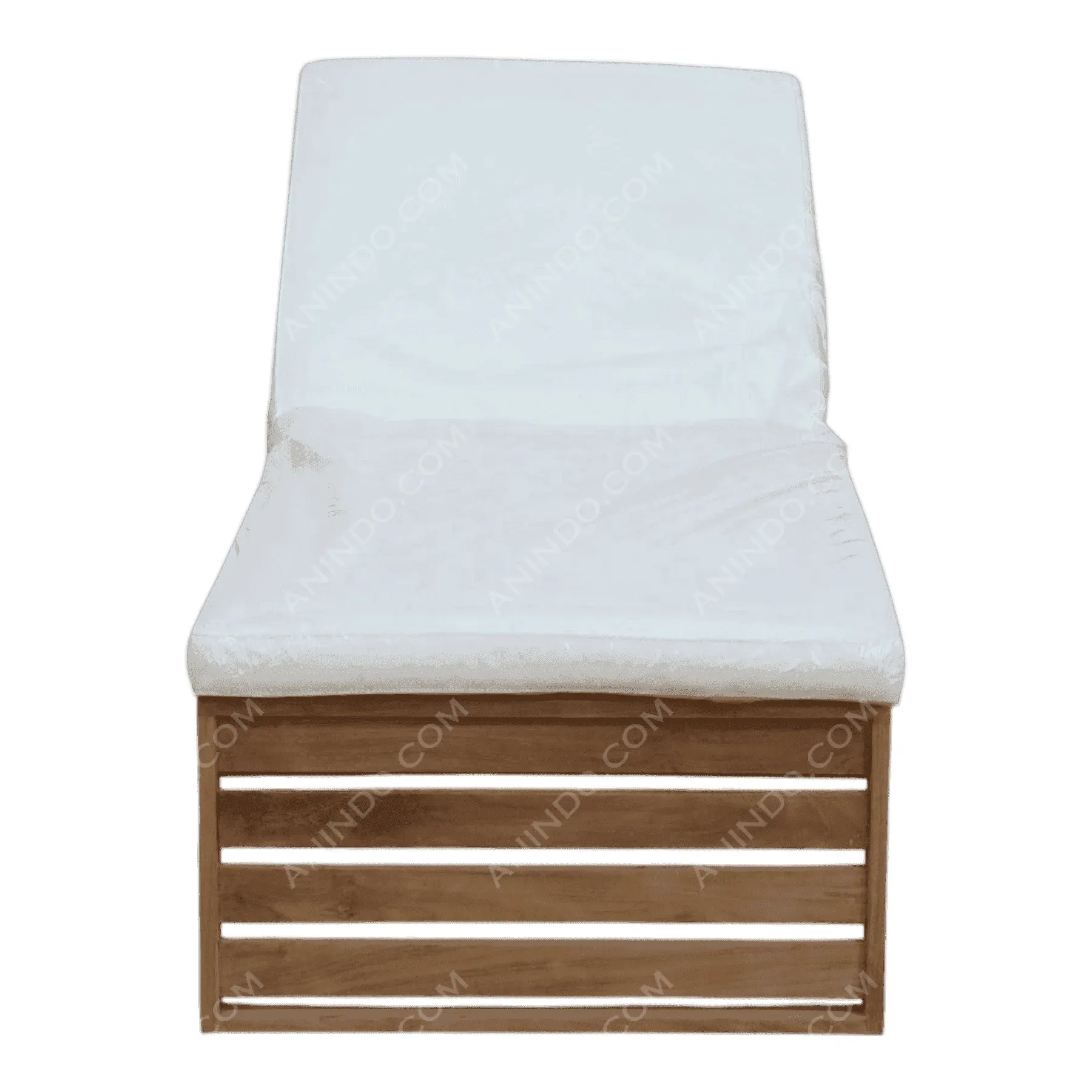 Wooden outdoor lounge chair with white cushion