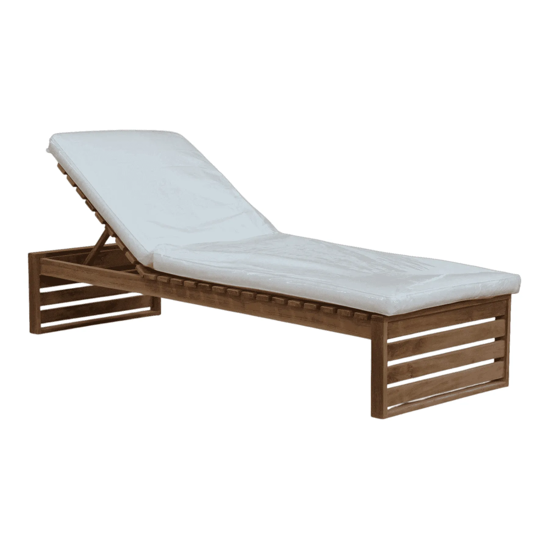 Wooden outdoor lounge chair with white cushion
