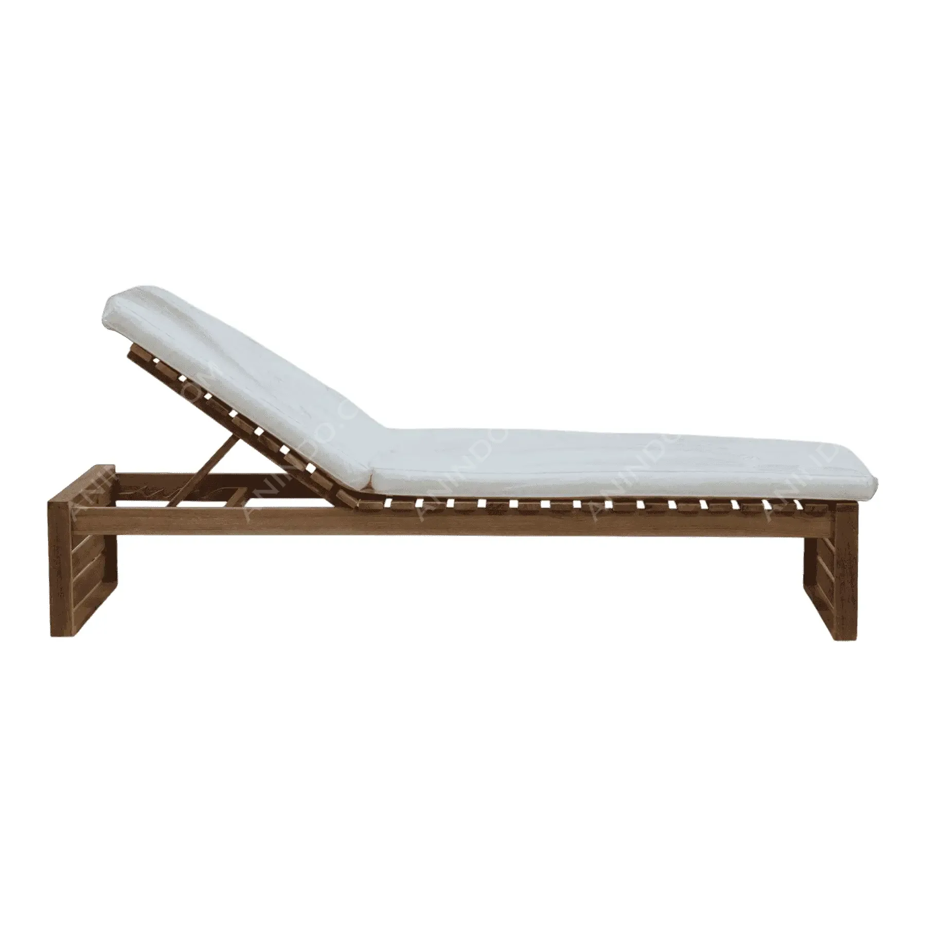 Wooden outdoor lounge chair with white cushion