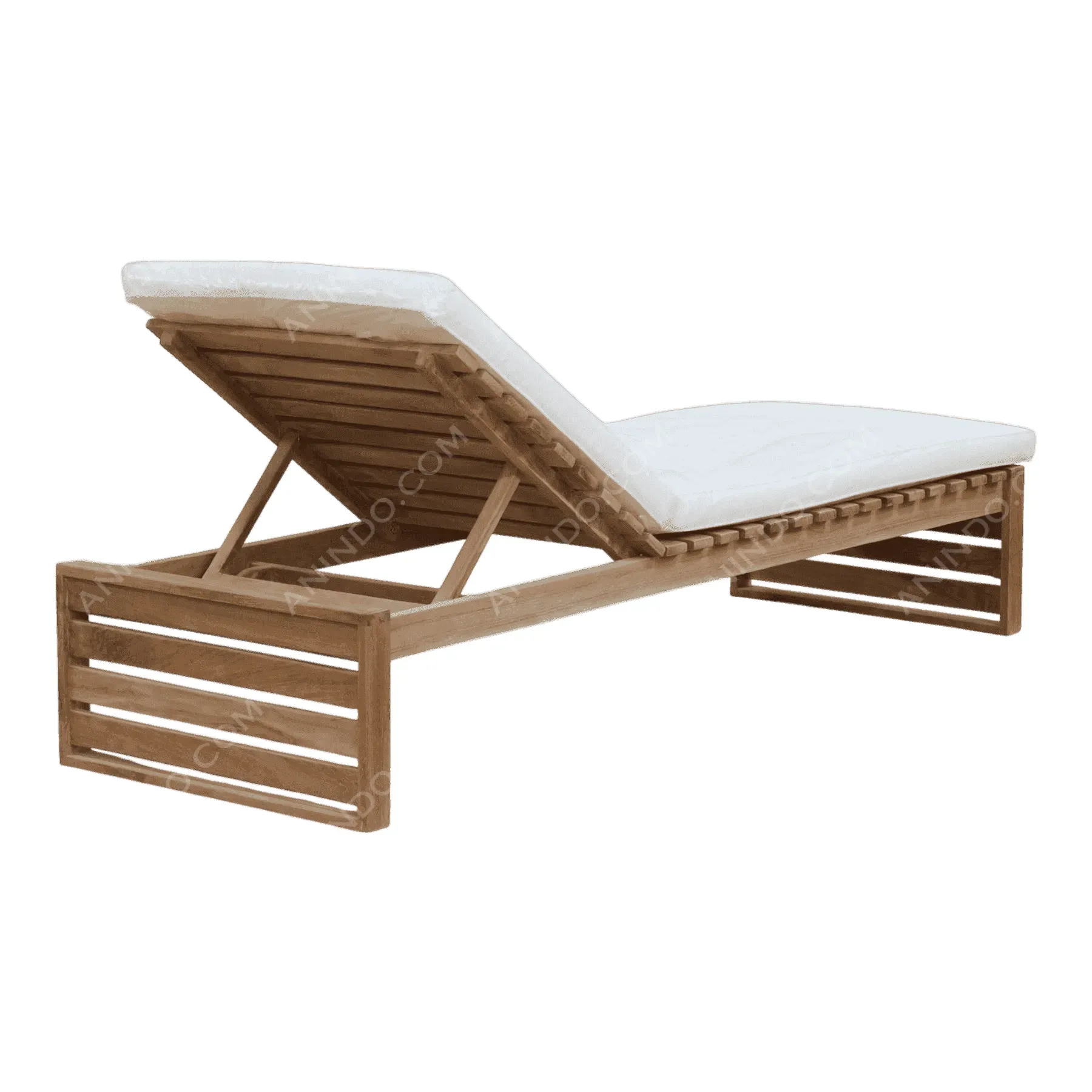 Wooden outdoor lounge chair with white cushion