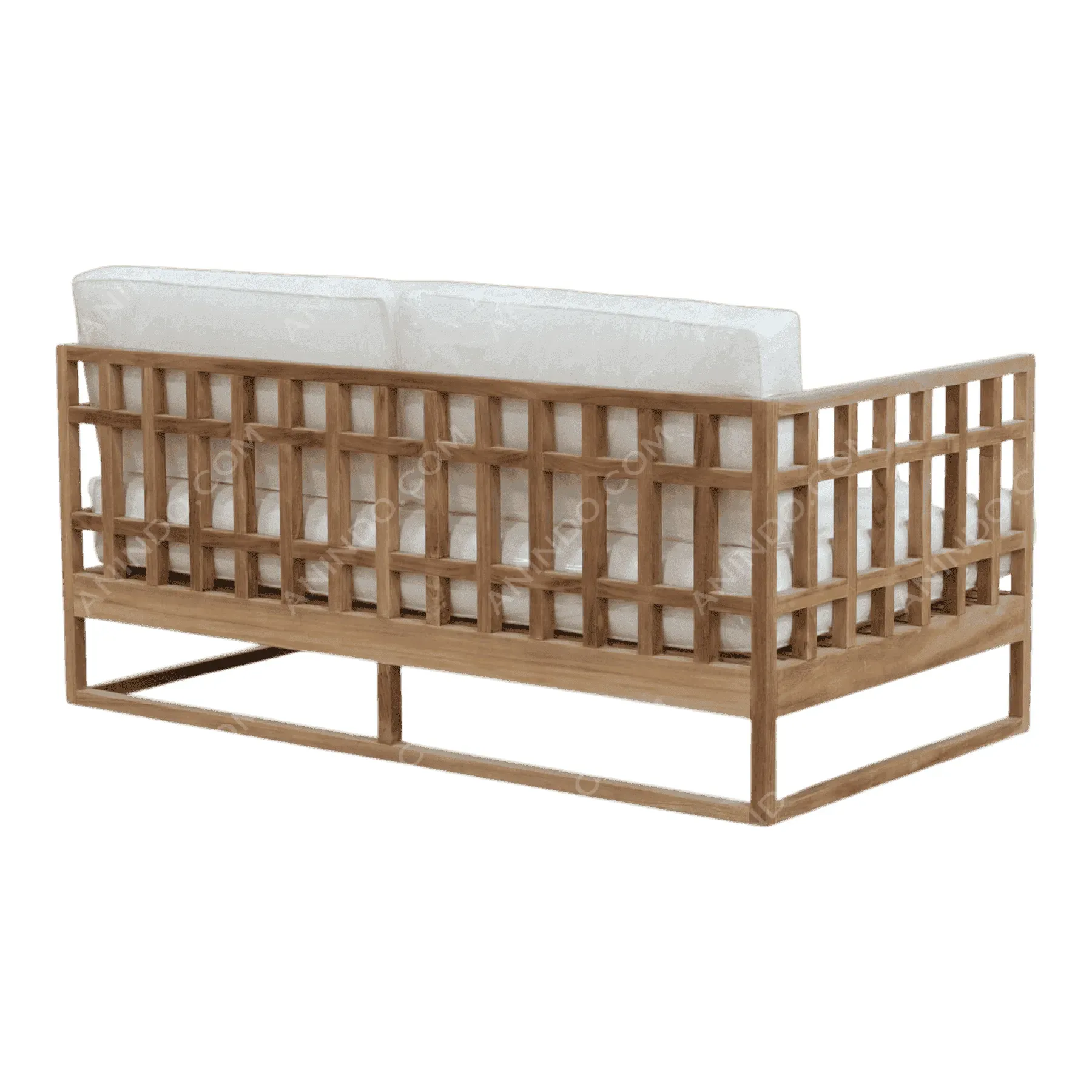 Wooden sofa with white cushions