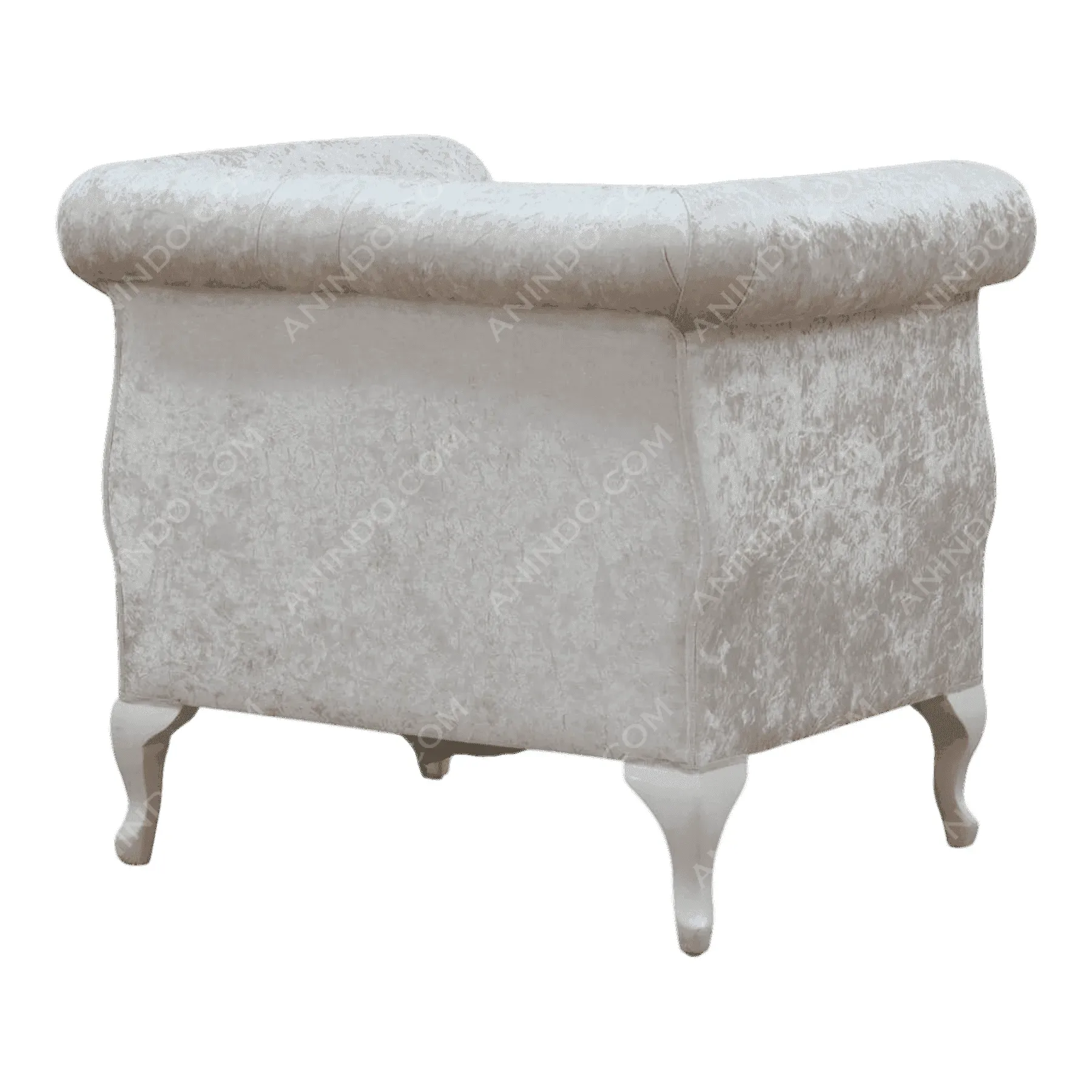 Elegant light gray velvet loveseat with curved legs