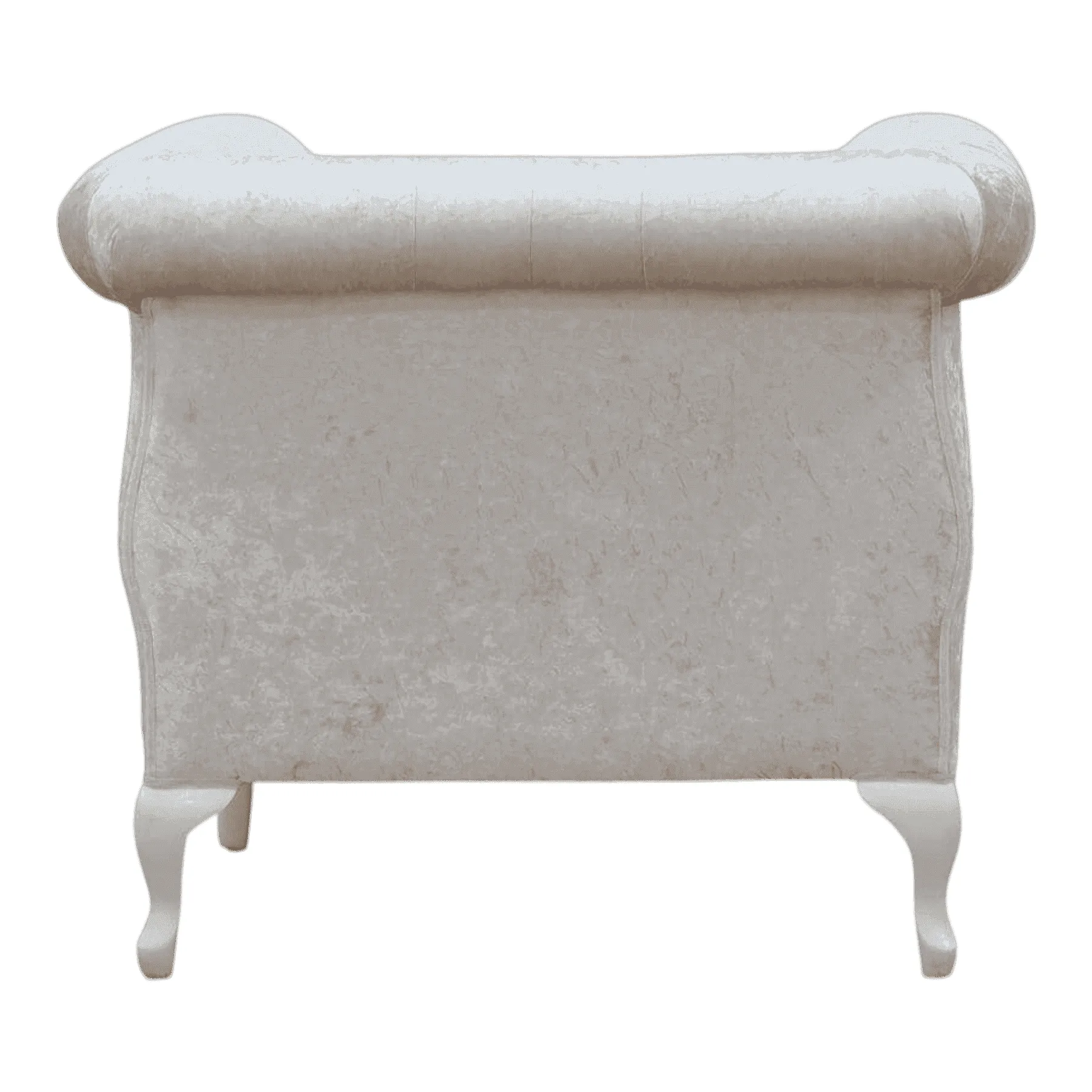 Beige velvet armchair with wooden legs