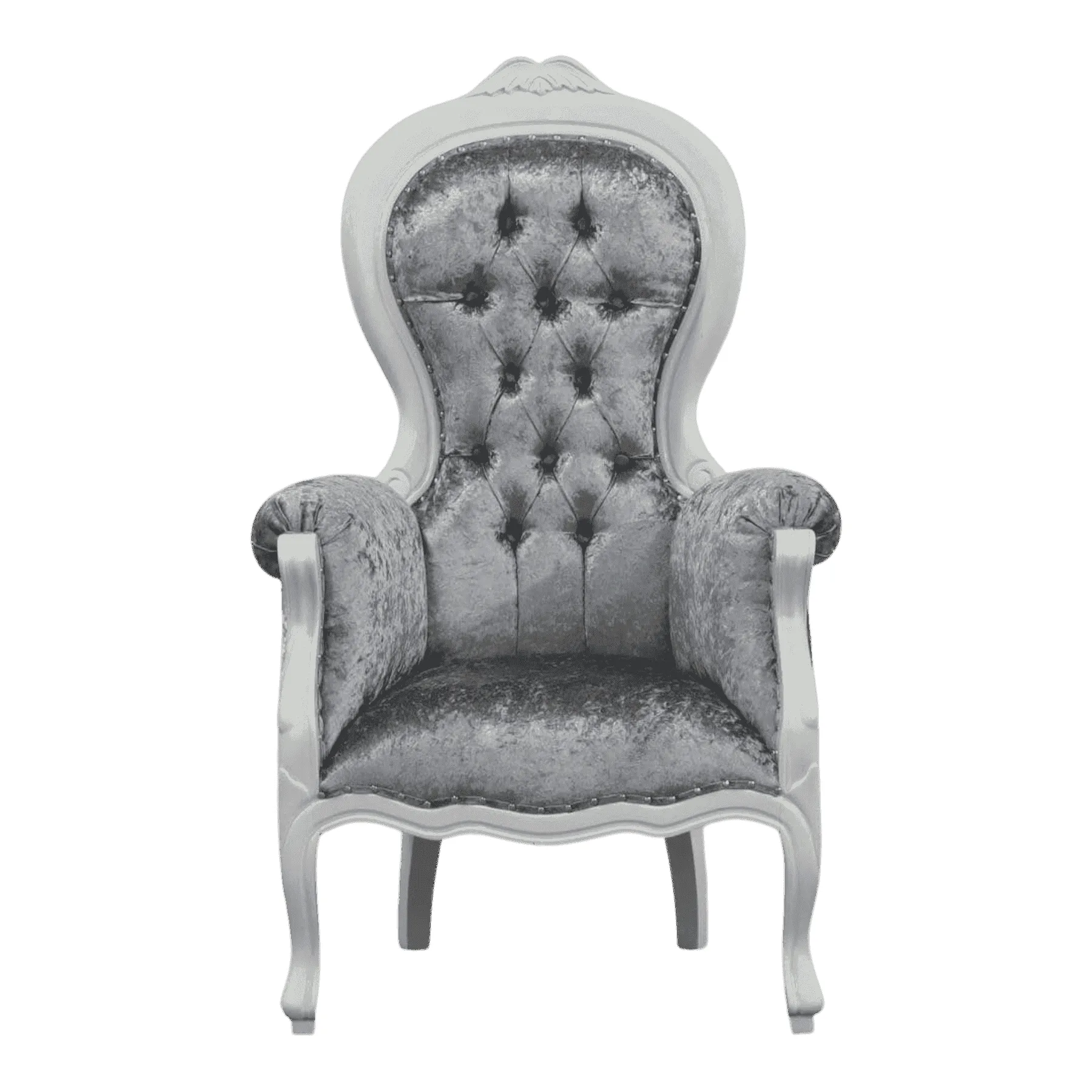 Elegant gray velvet tufted armchair