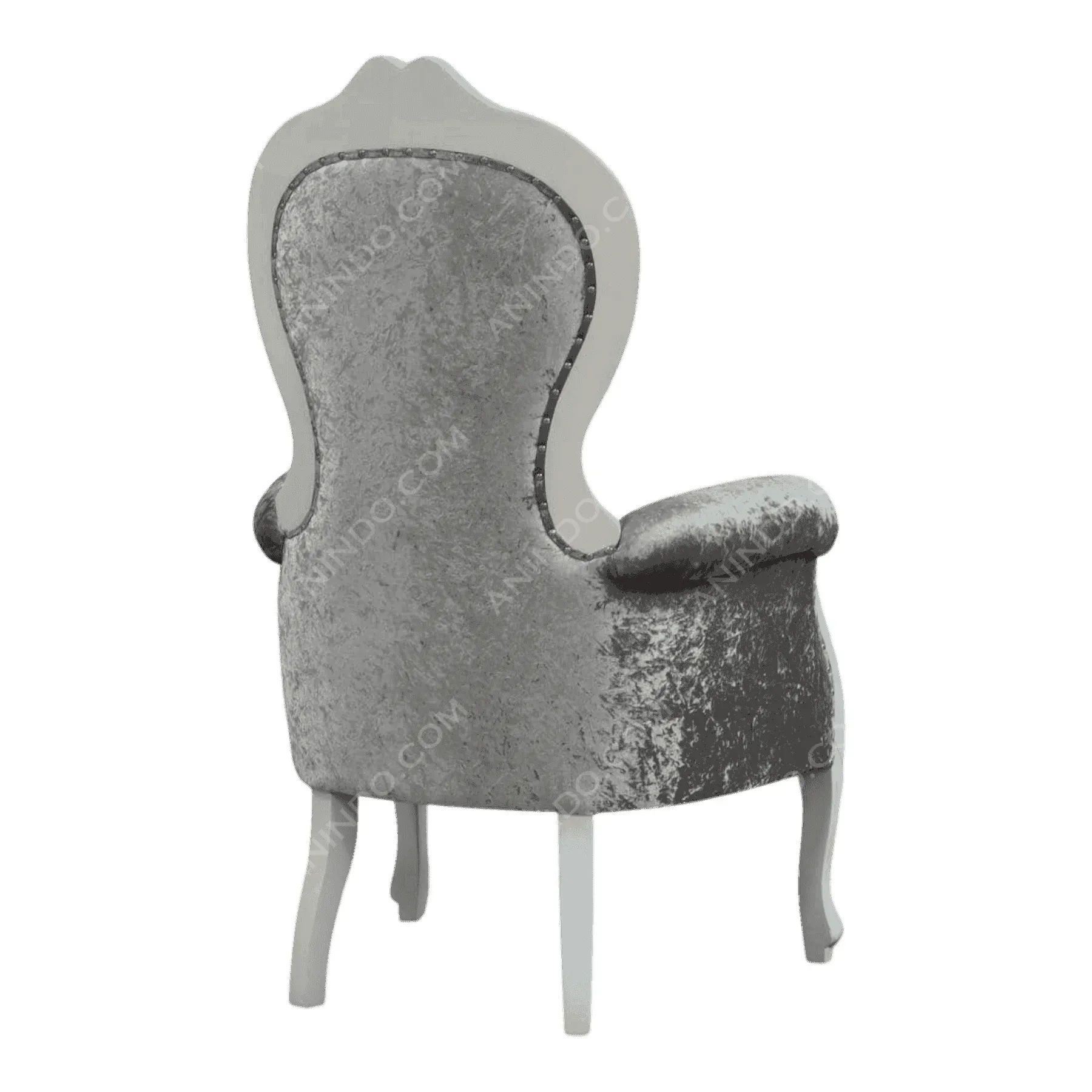 Elegant gray velvet armchair with curved back
