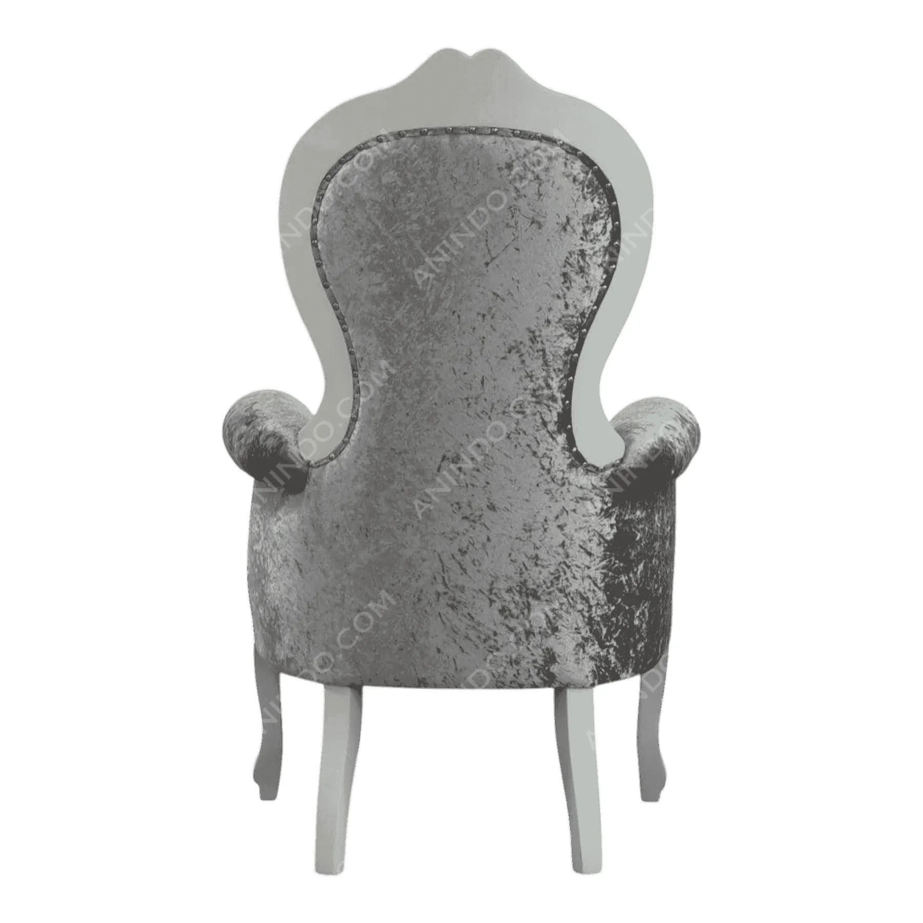 Elegant gray velvet armchair with curved backrest