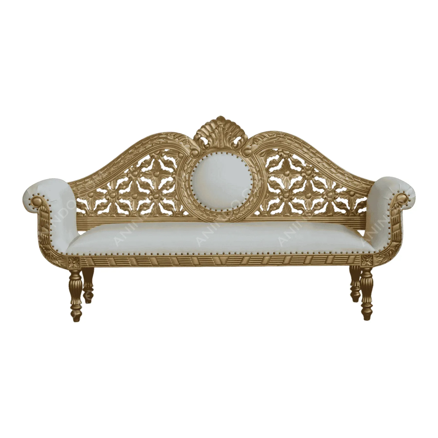 Elegant gold and white carved wooden sofa