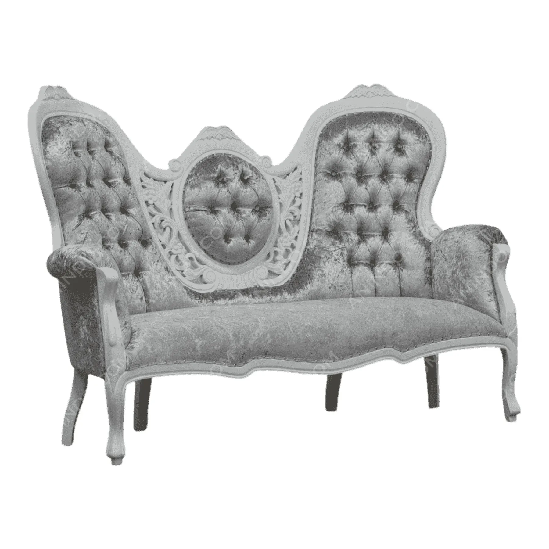 Elegant vintage gray velvet tufted sofa