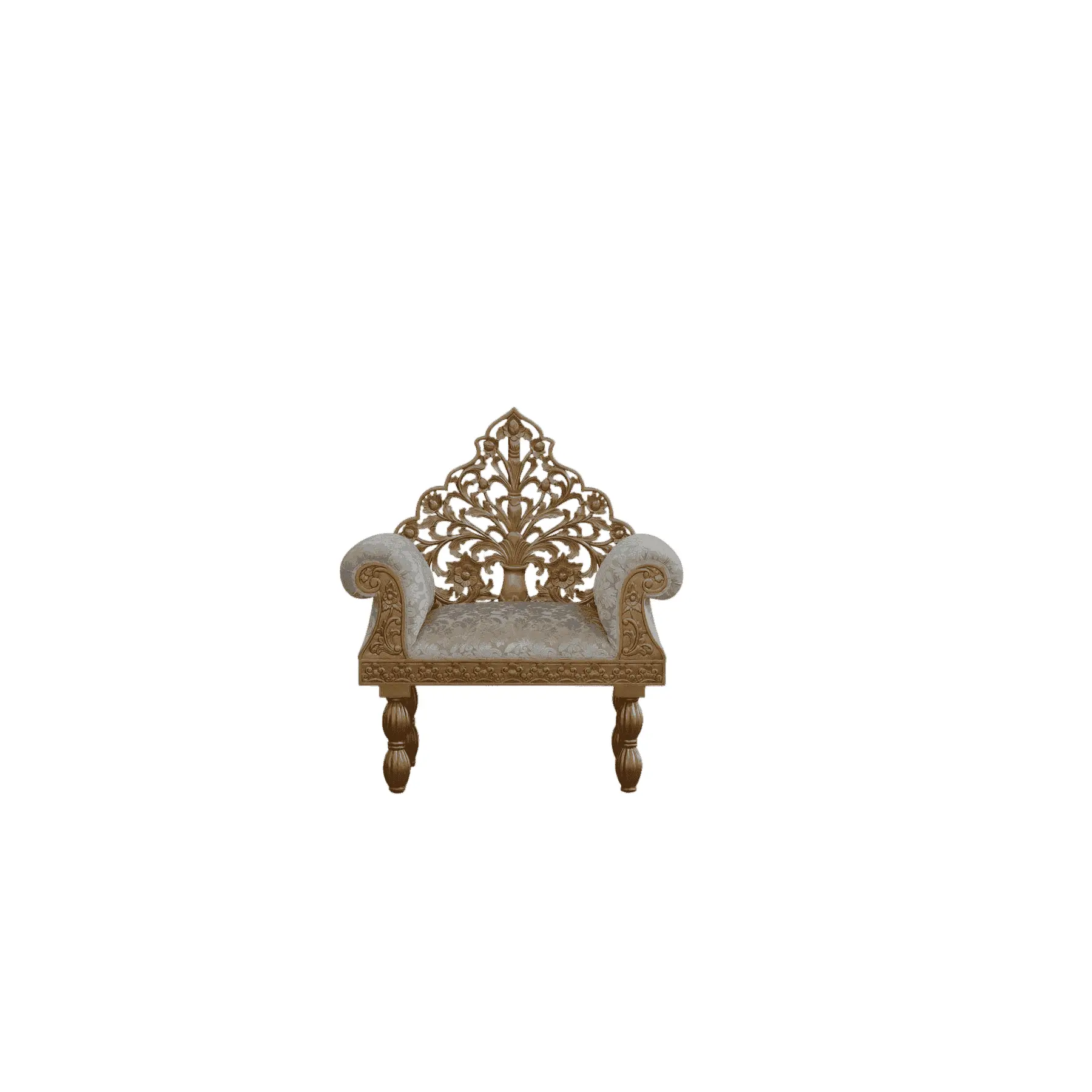 Ornate carved wooden throne chair with cushioned seat