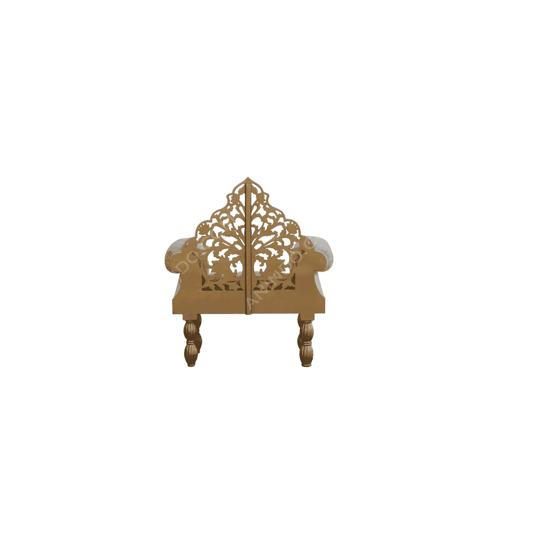 Ornate gold wooden bench with carved backrest