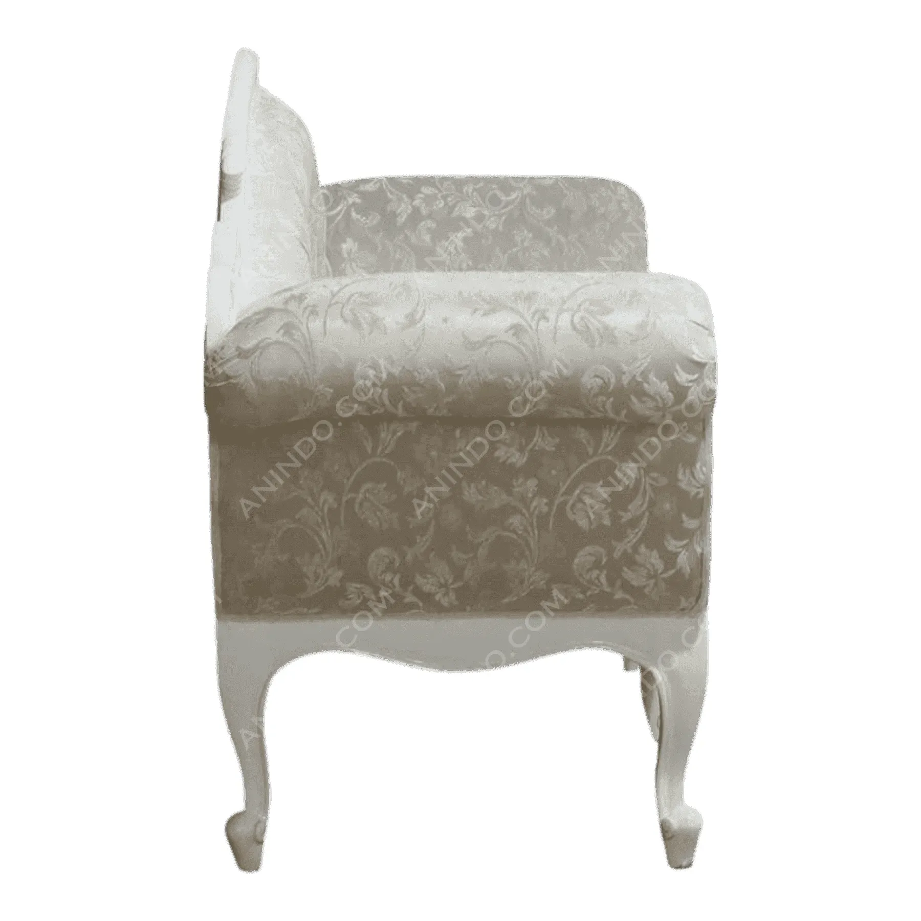 Elegant beige floral armchair with white legs