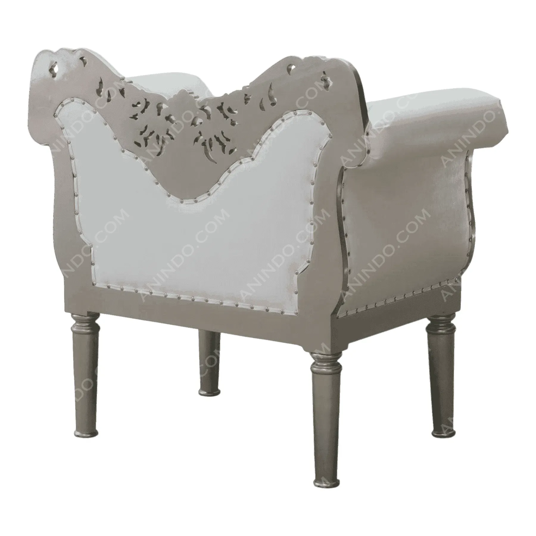 Elegant upholstered bench with carved wooden frame