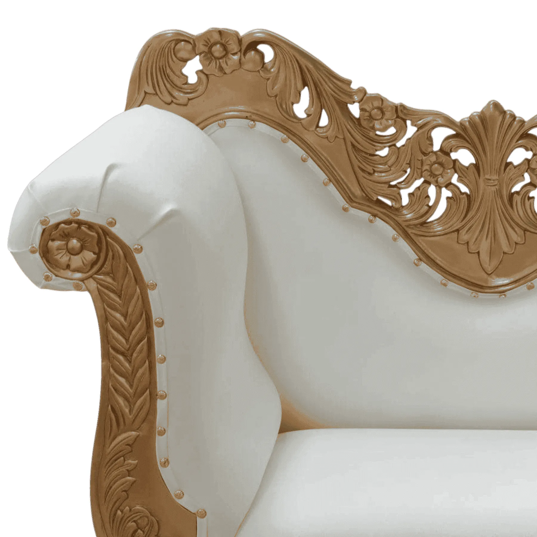 White and gold ornate sofa armrest design