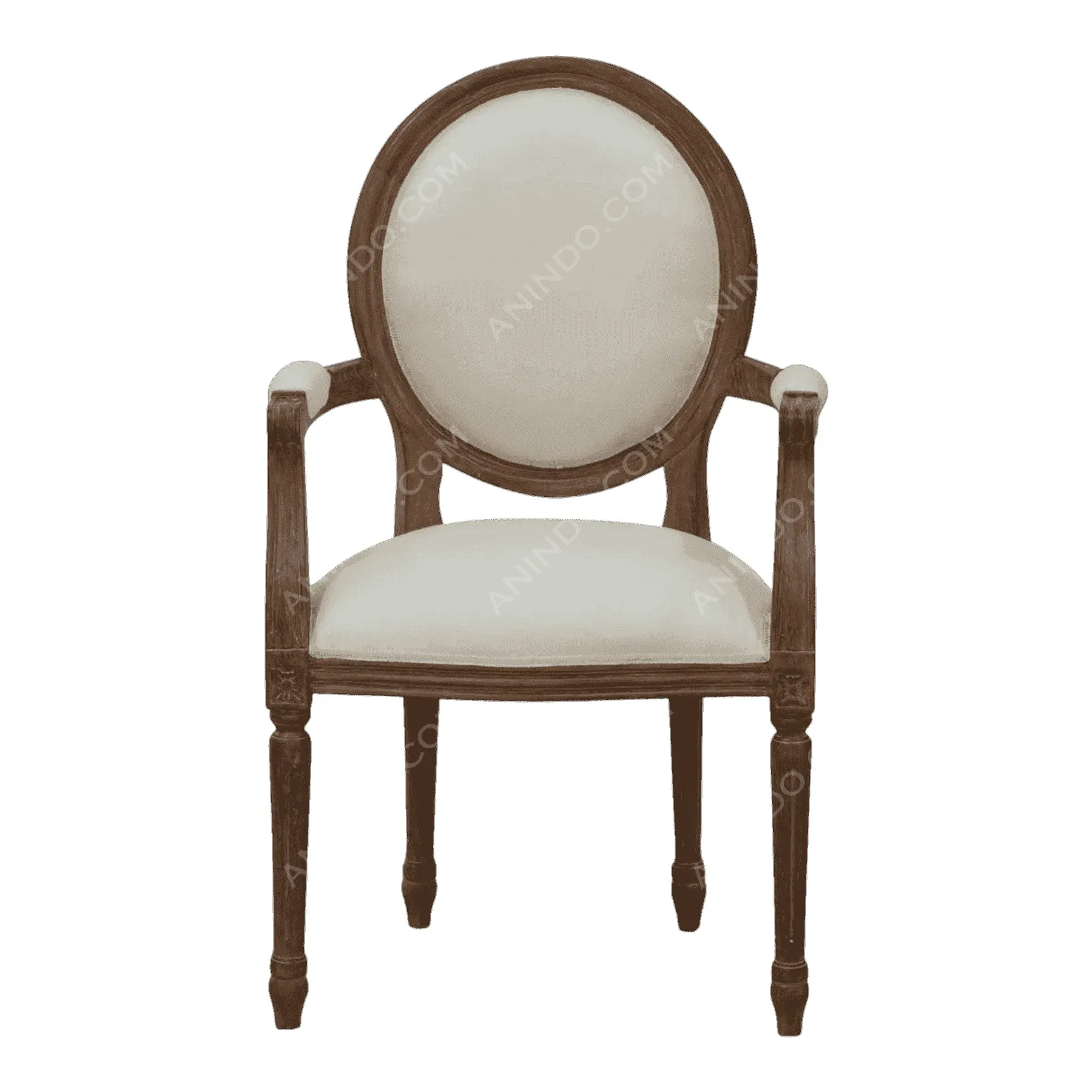 Vintage wooden armchair with beige upholstery