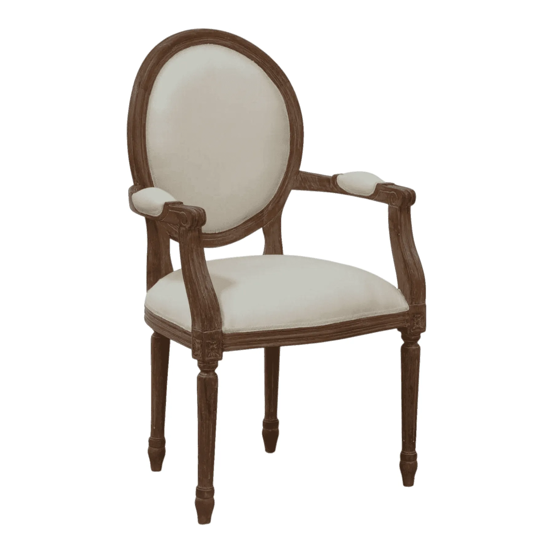 Vintage wooden armchair with beige upholstery