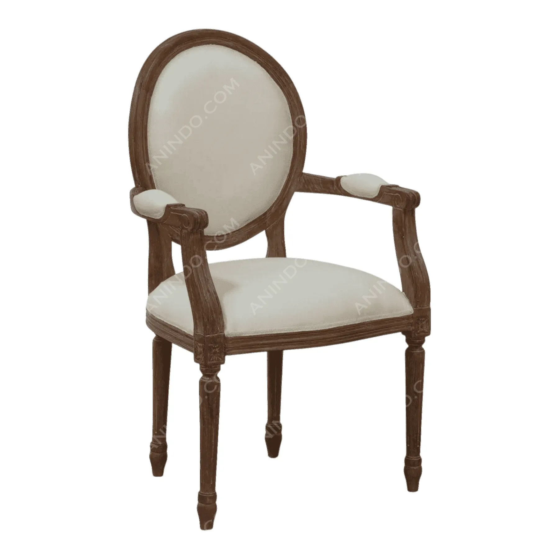 Vintage wooden armchair with beige upholstery