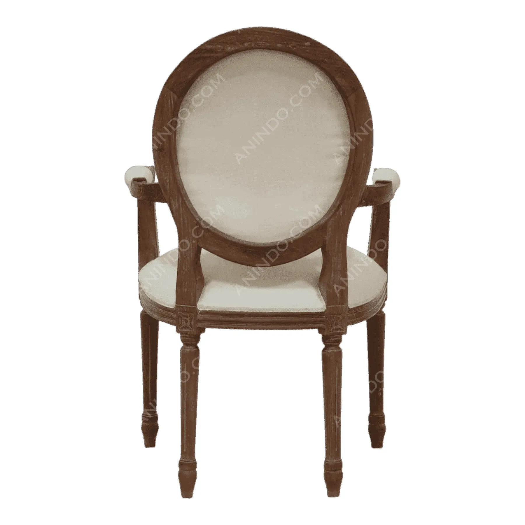 Wooden armchair with round upholstered back