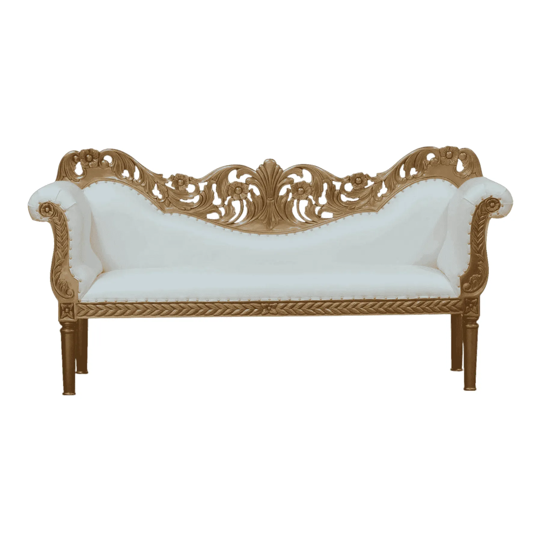 Elegant white and gold carved wooden sofa