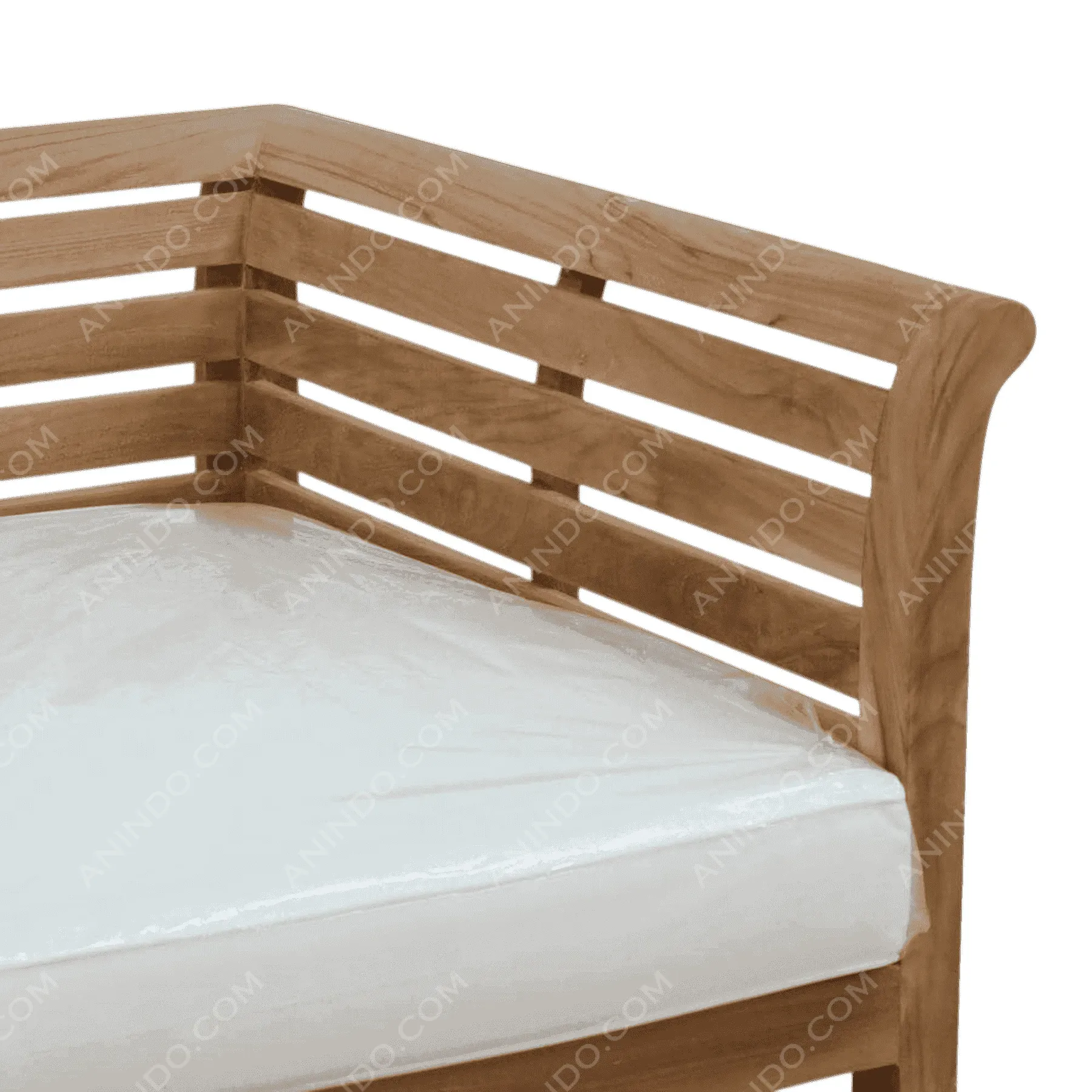 Wood corner bench with white cushion
