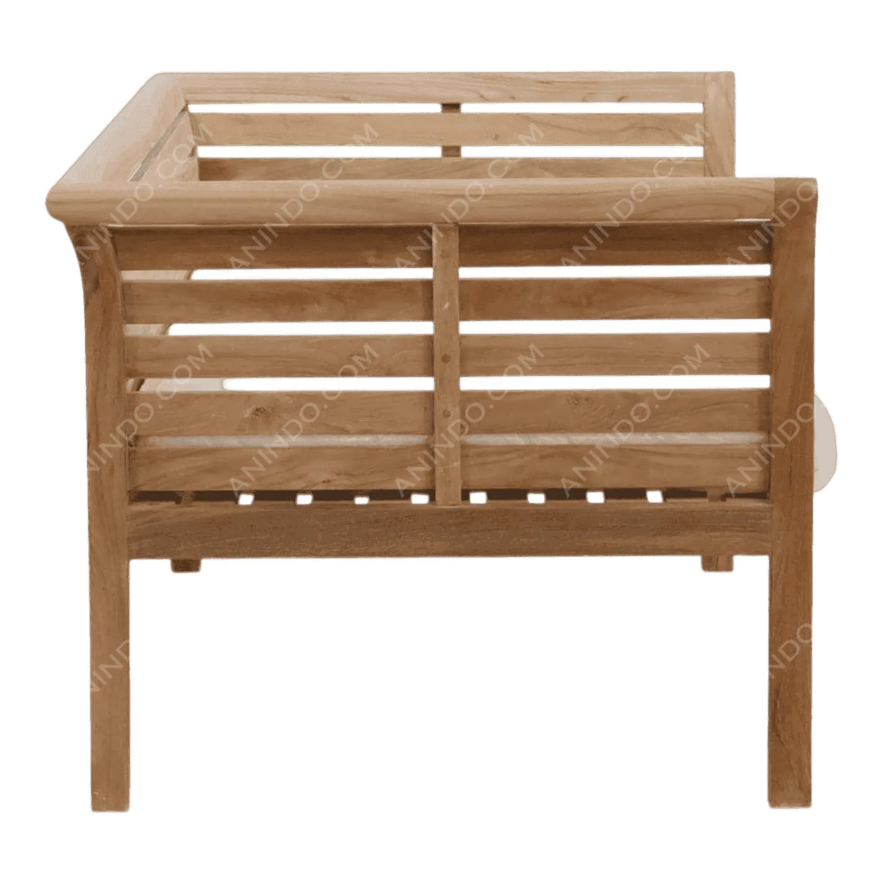 Wooden slatted outdoor bench with teak finish