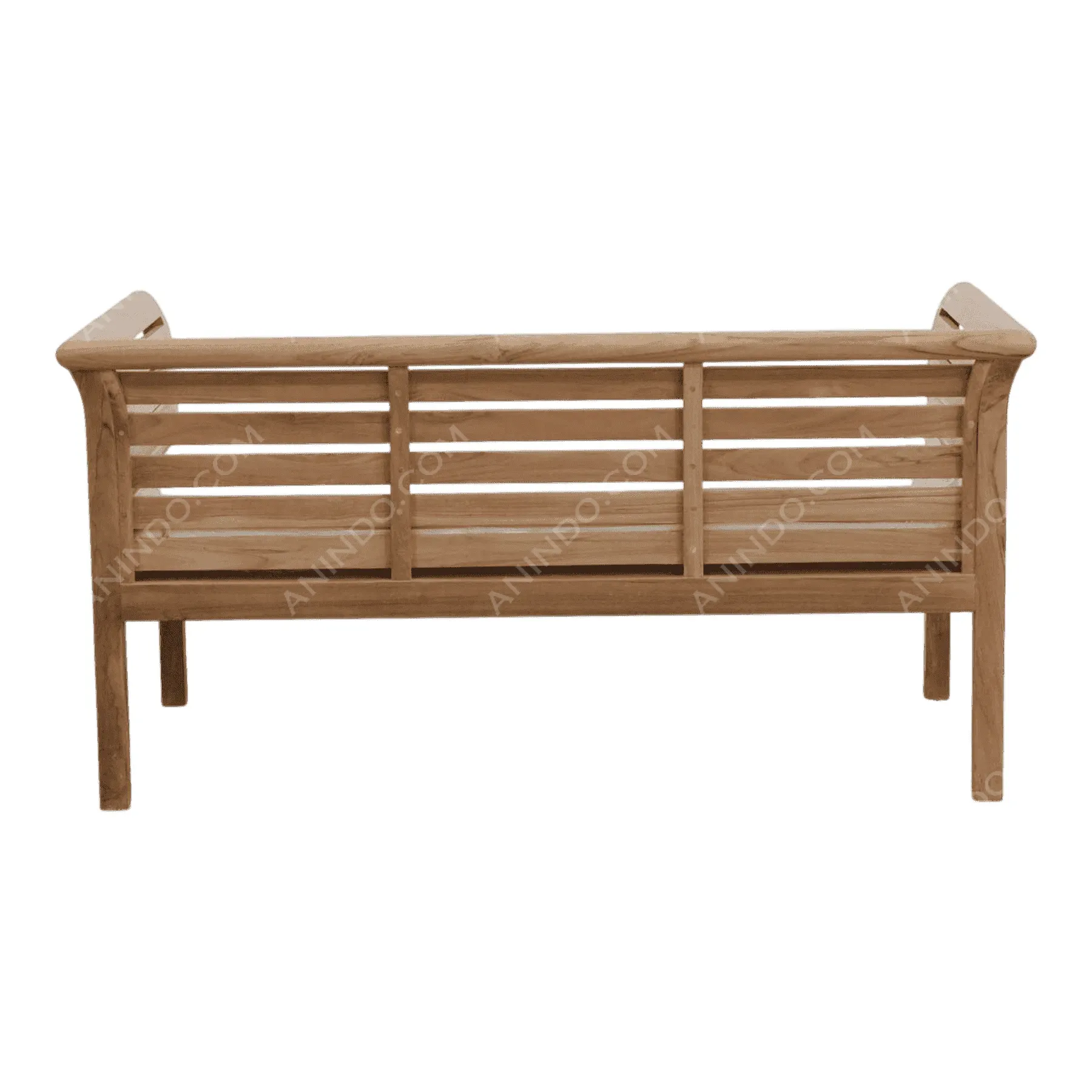 Wooden slatted outdoor bench with backrest