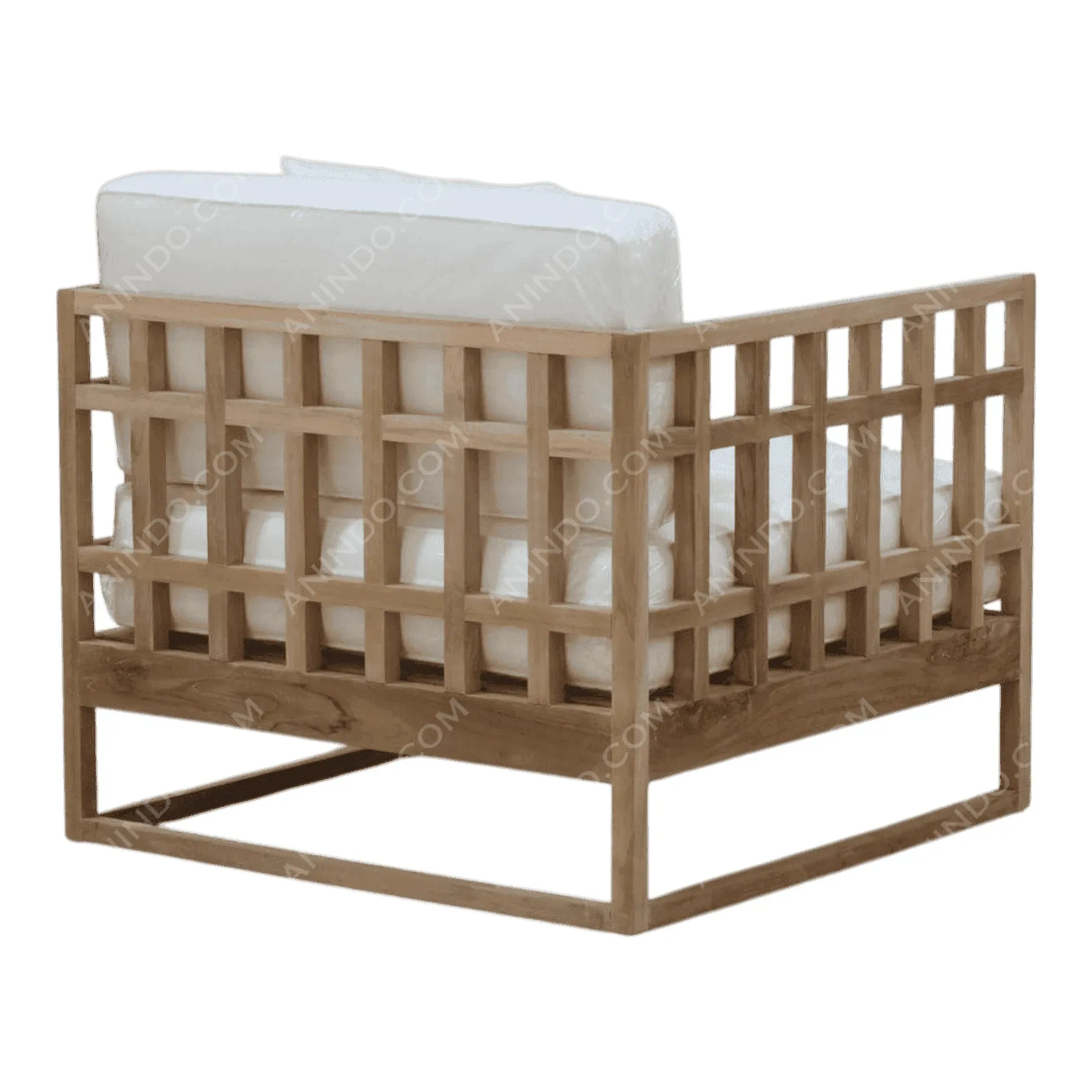 Modern wooden chair with white cushions