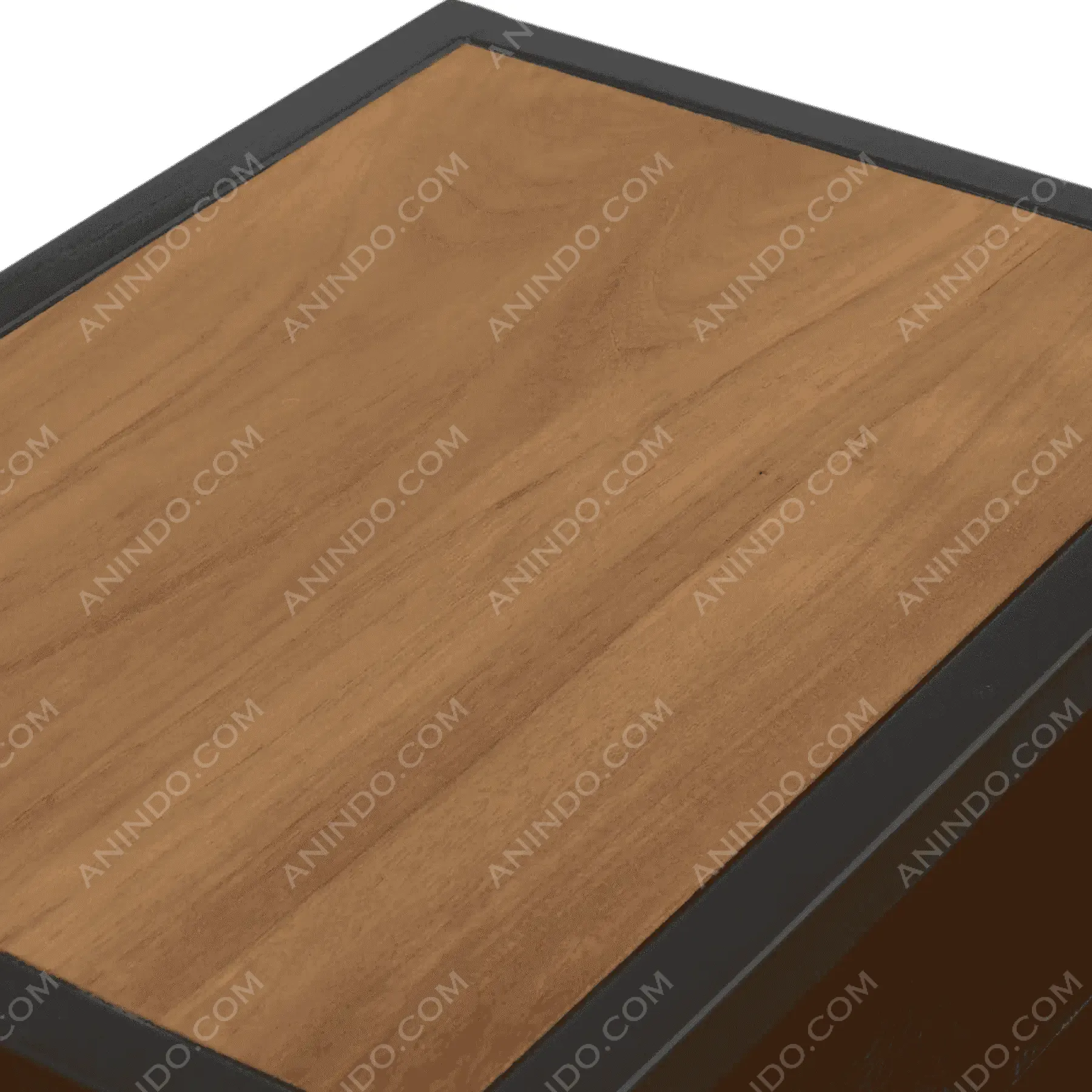 Wood tabletop with metal edge frame
