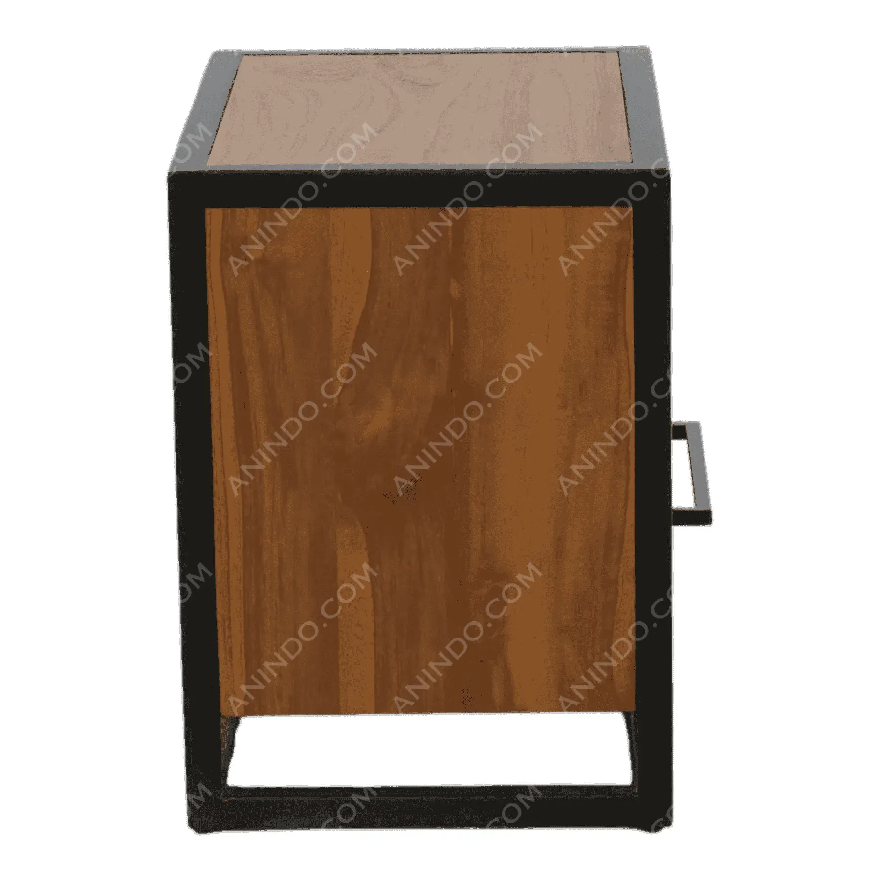 Modern wooden nightstand with black metal frame