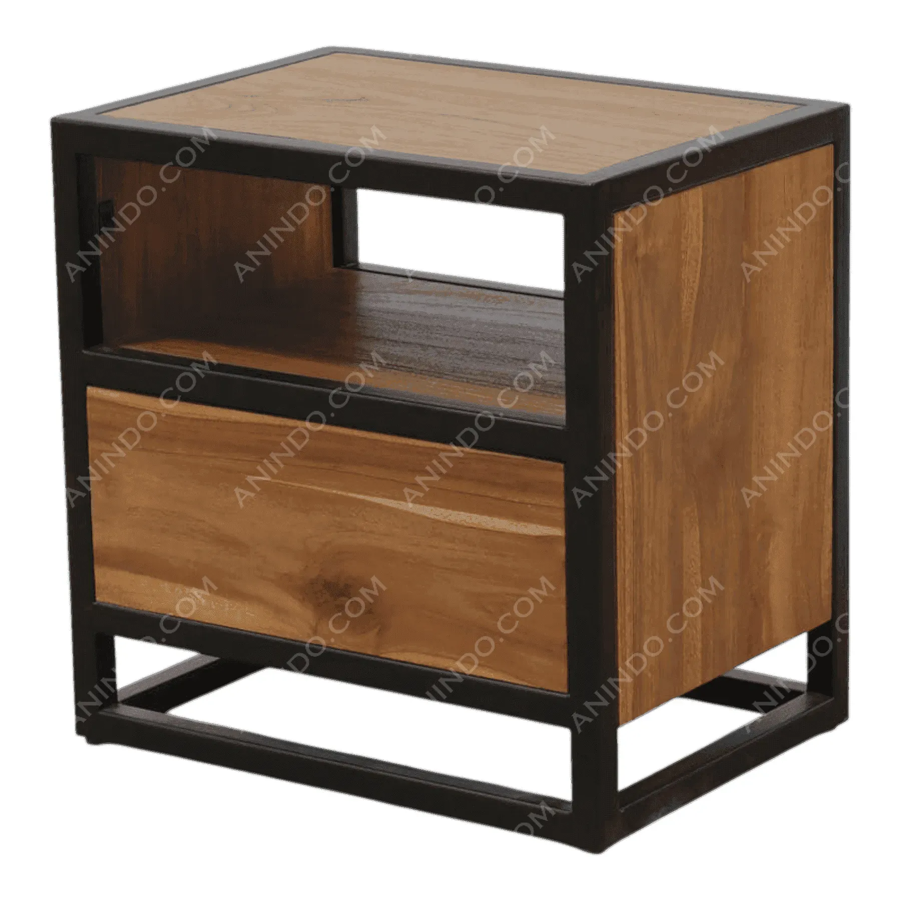 Modern wooden nightstand with metal frame and drawer