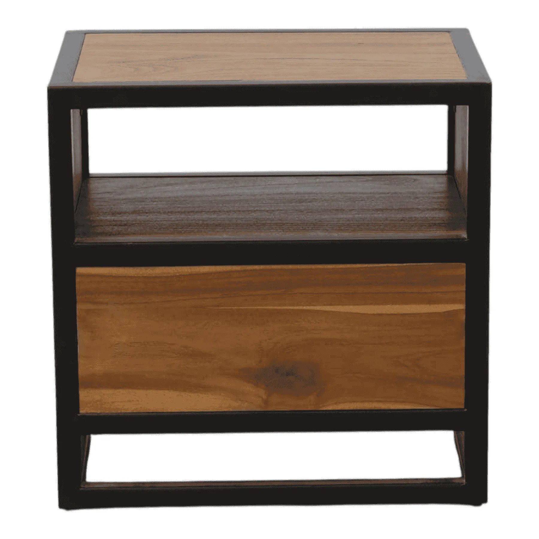 Modern wooden nightstand with metal frame