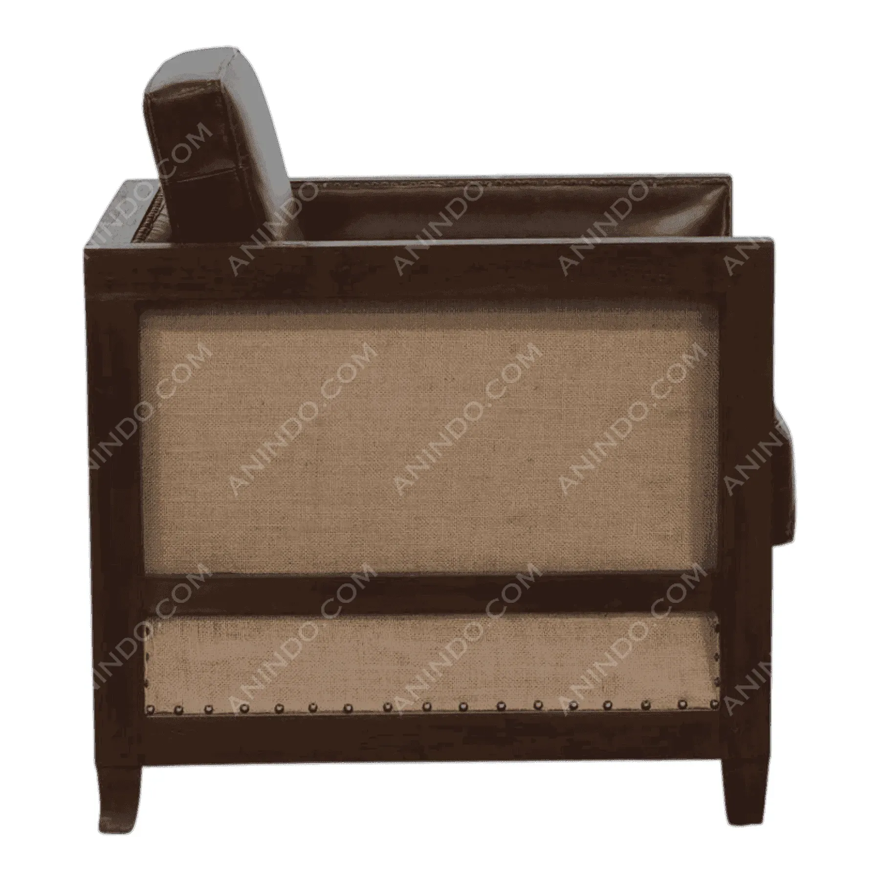 Side view of brown leather armchair