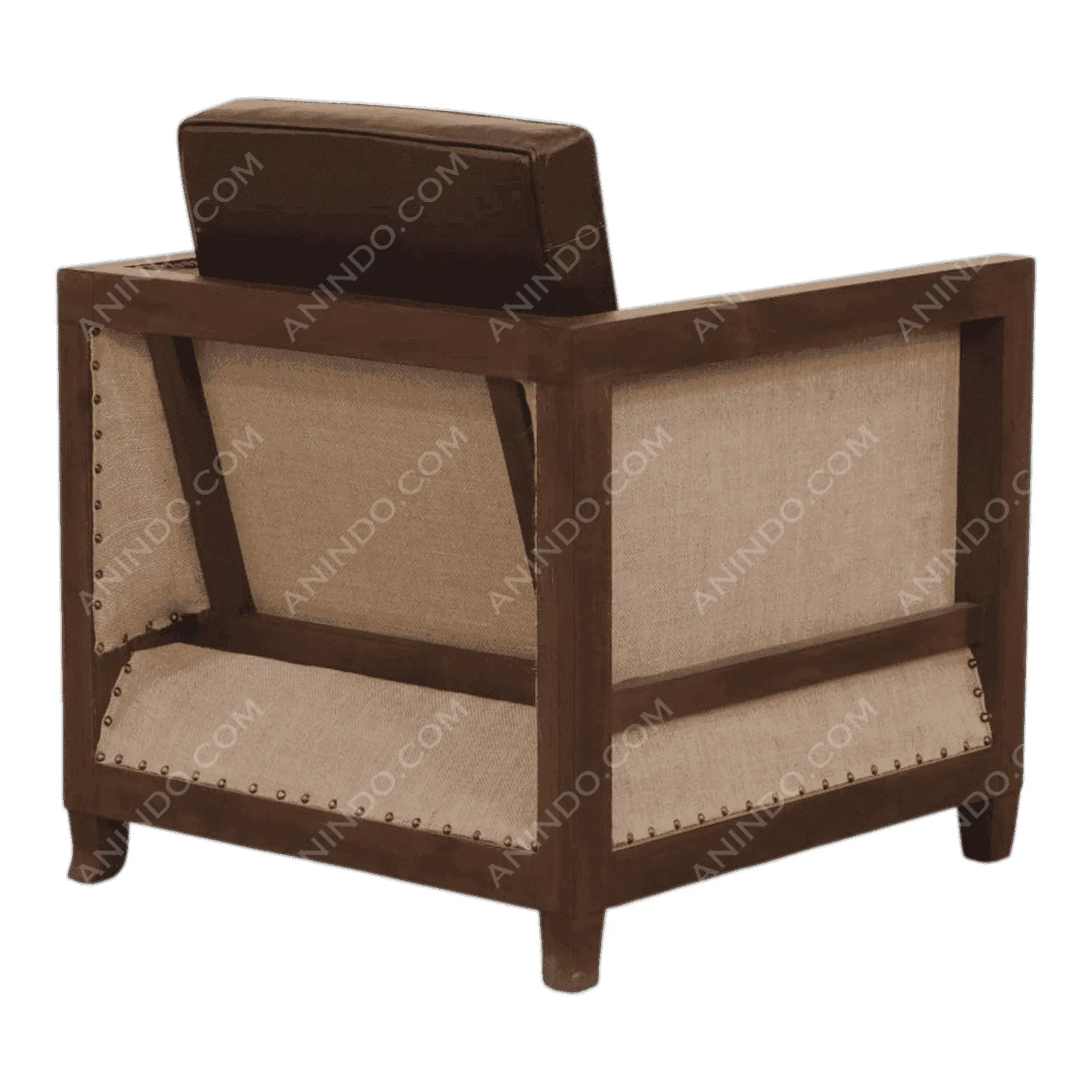 Modern wooden armchair with beige upholstery