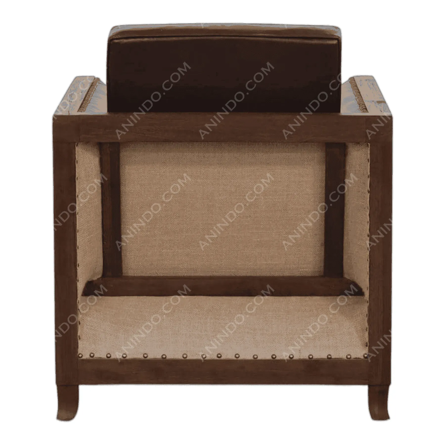 Back view of wooden upholstered armchair