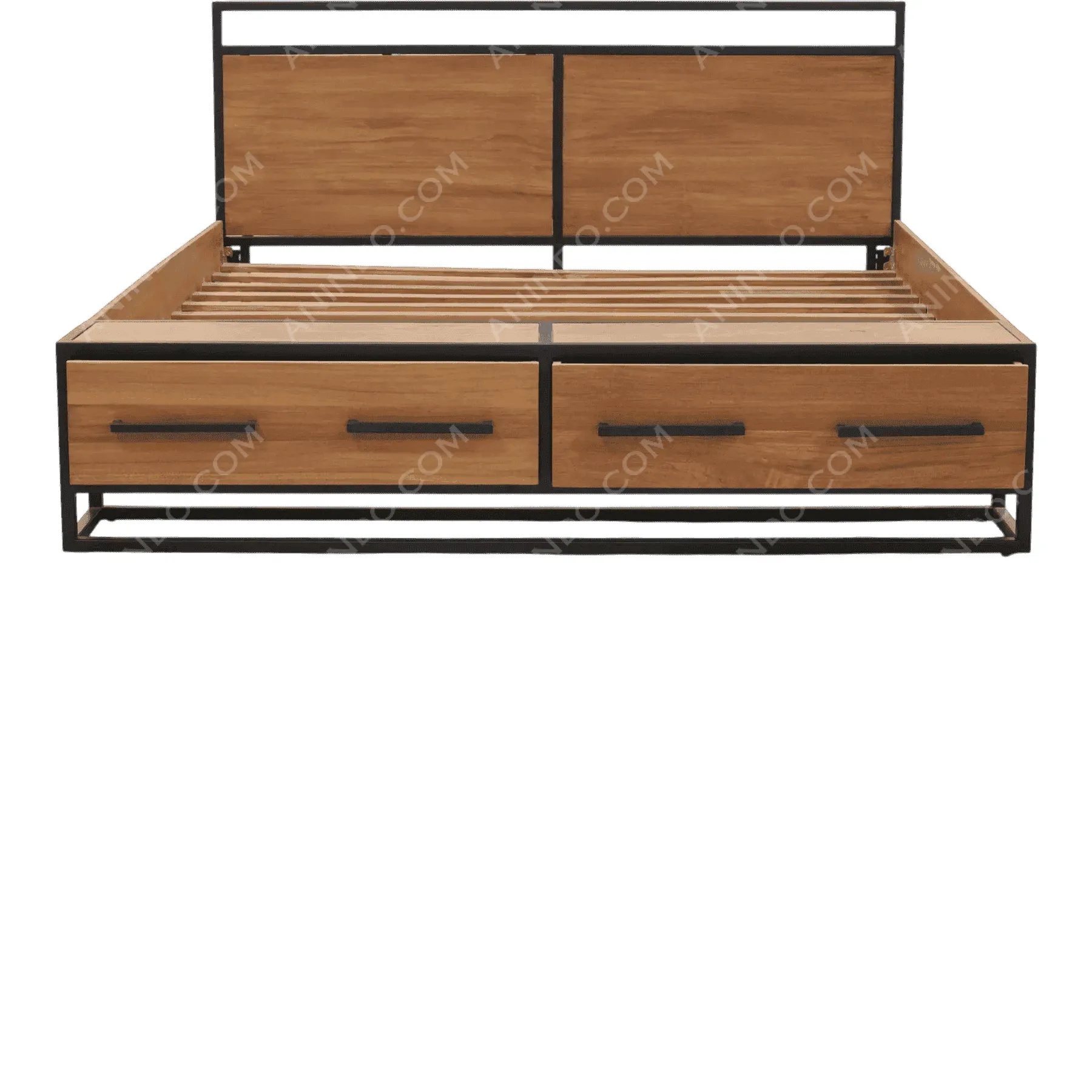 Modern wooden bed frame with drawers