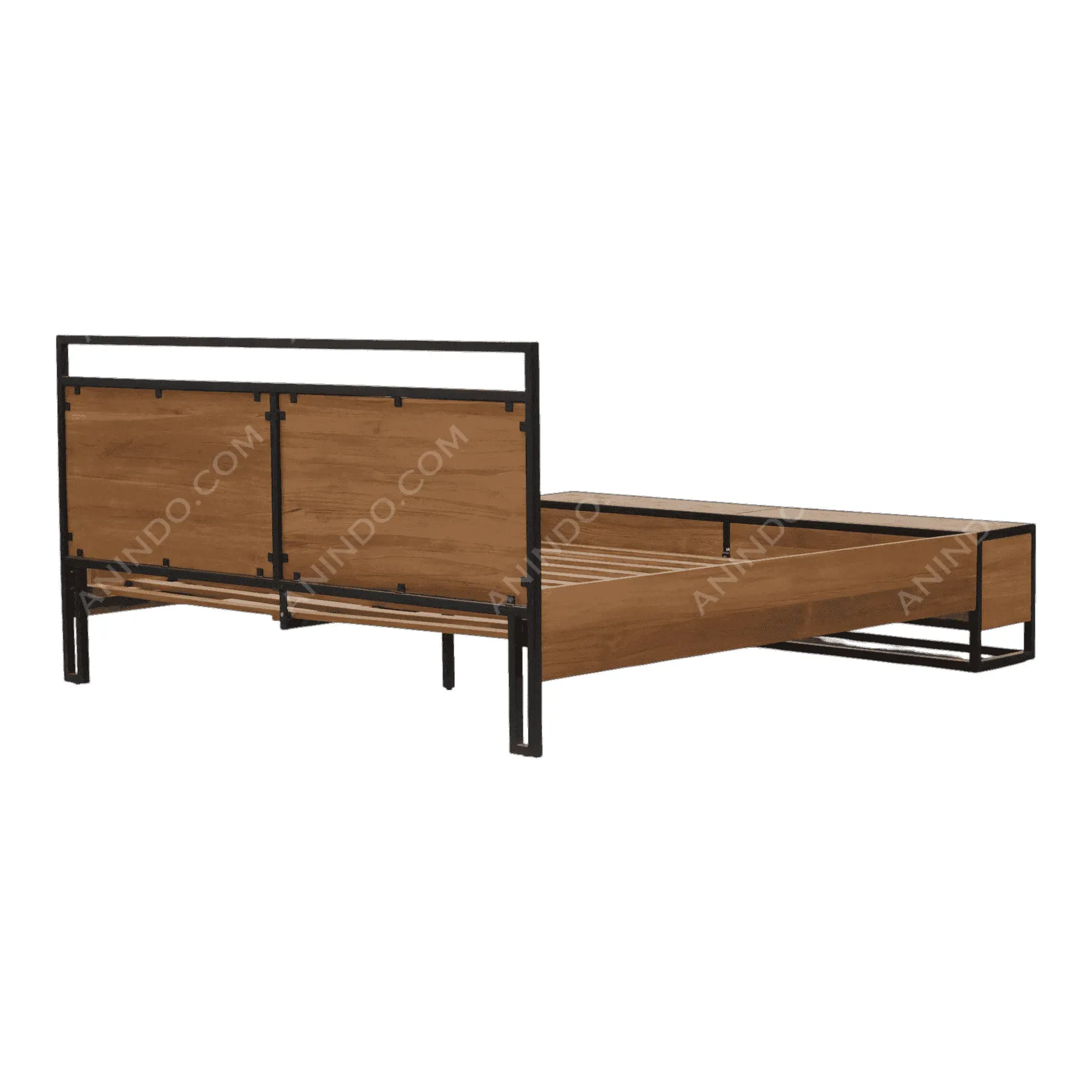 Modern wooden bed frame with metal accents