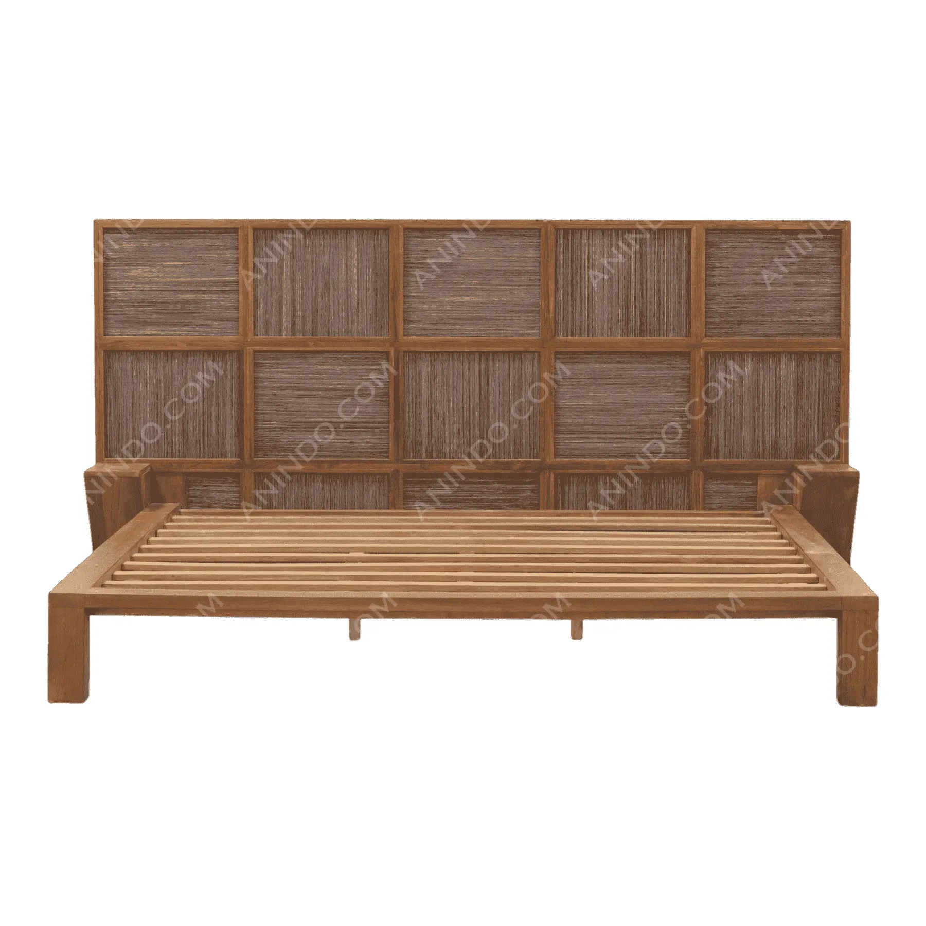 Wooden bed frame with panel headboard