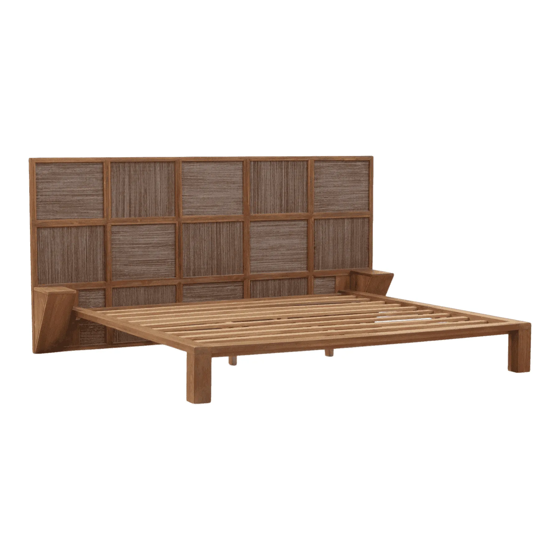 Modern wooden bed frame with panel headboard