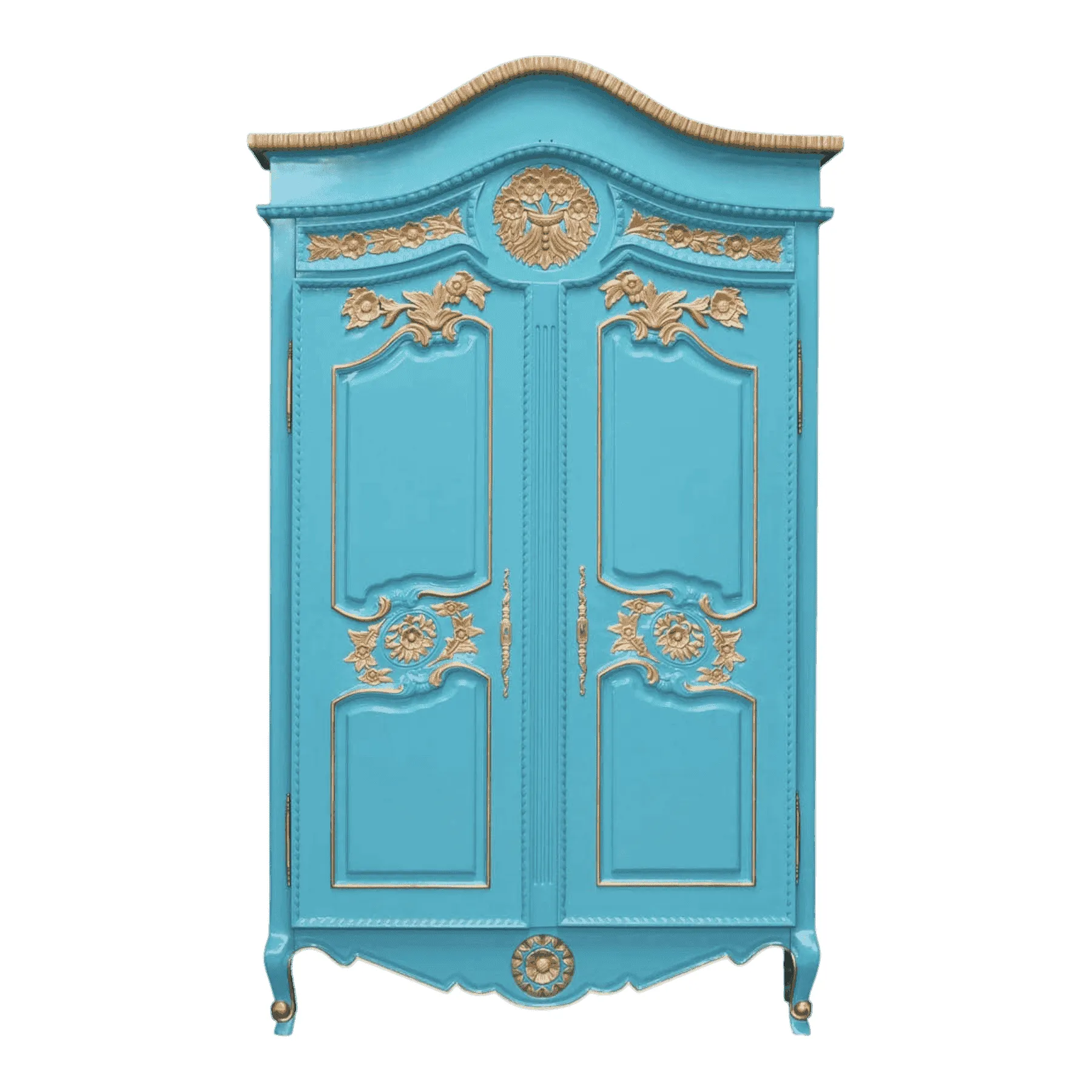 Vintage turquoise wardrobe with gold accents