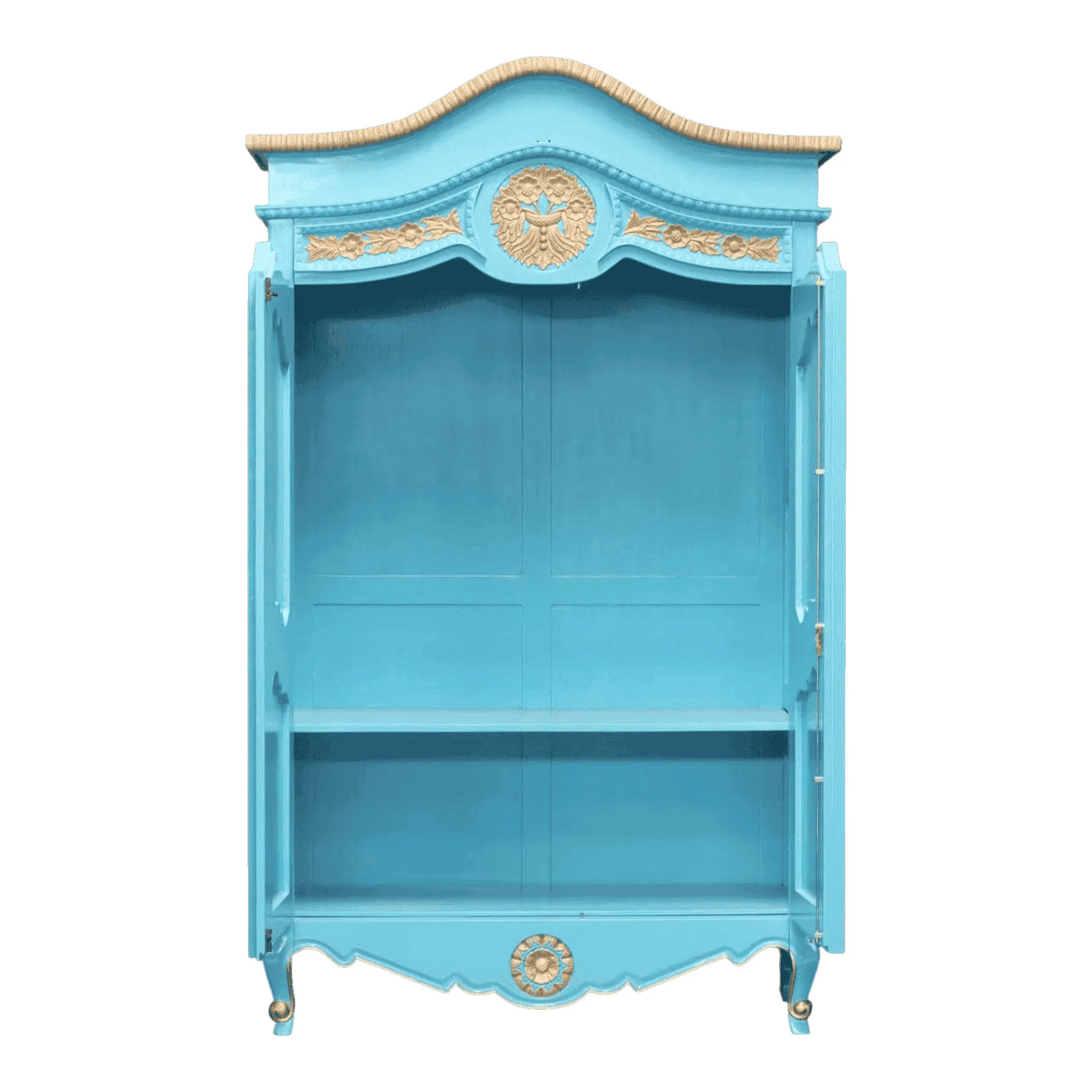 Vintage turquoise cabinet with ornate gold details
