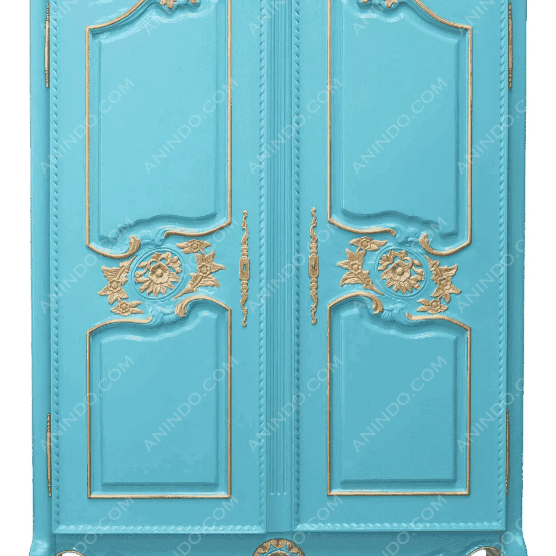 Blue ornate wardrobe with gold floral details
