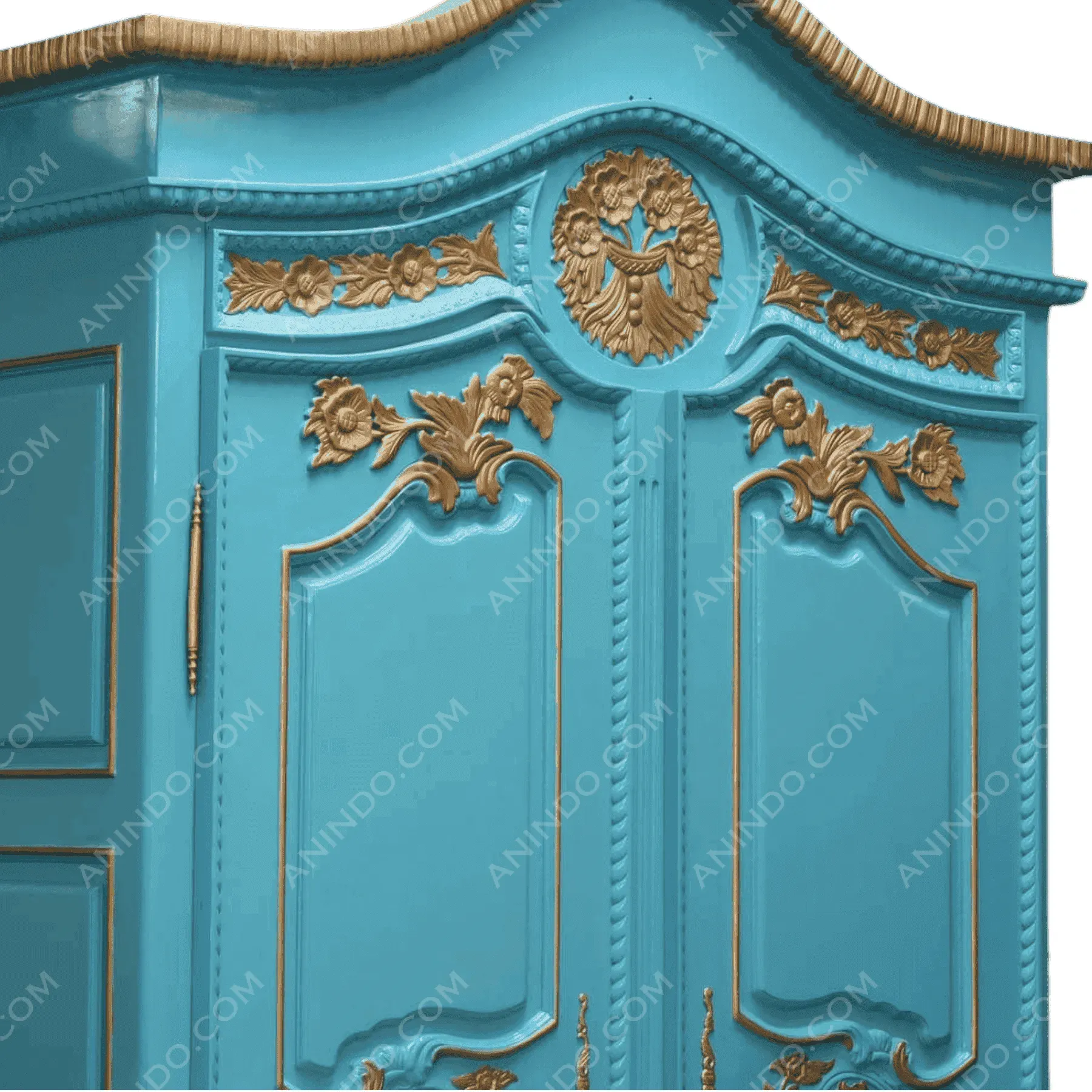 Blue vintage wardrobe with gold floral carvings