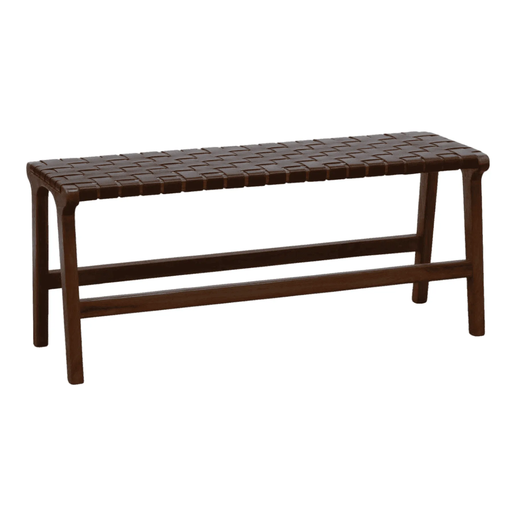 Wooden woven seat bench with dark finish