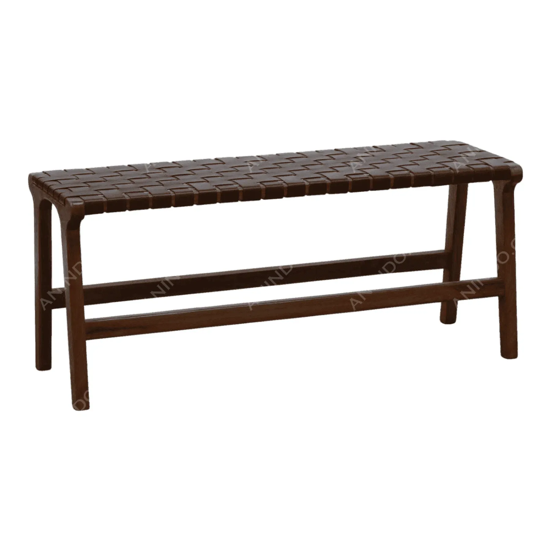 Wooden woven seat bench with dark finish